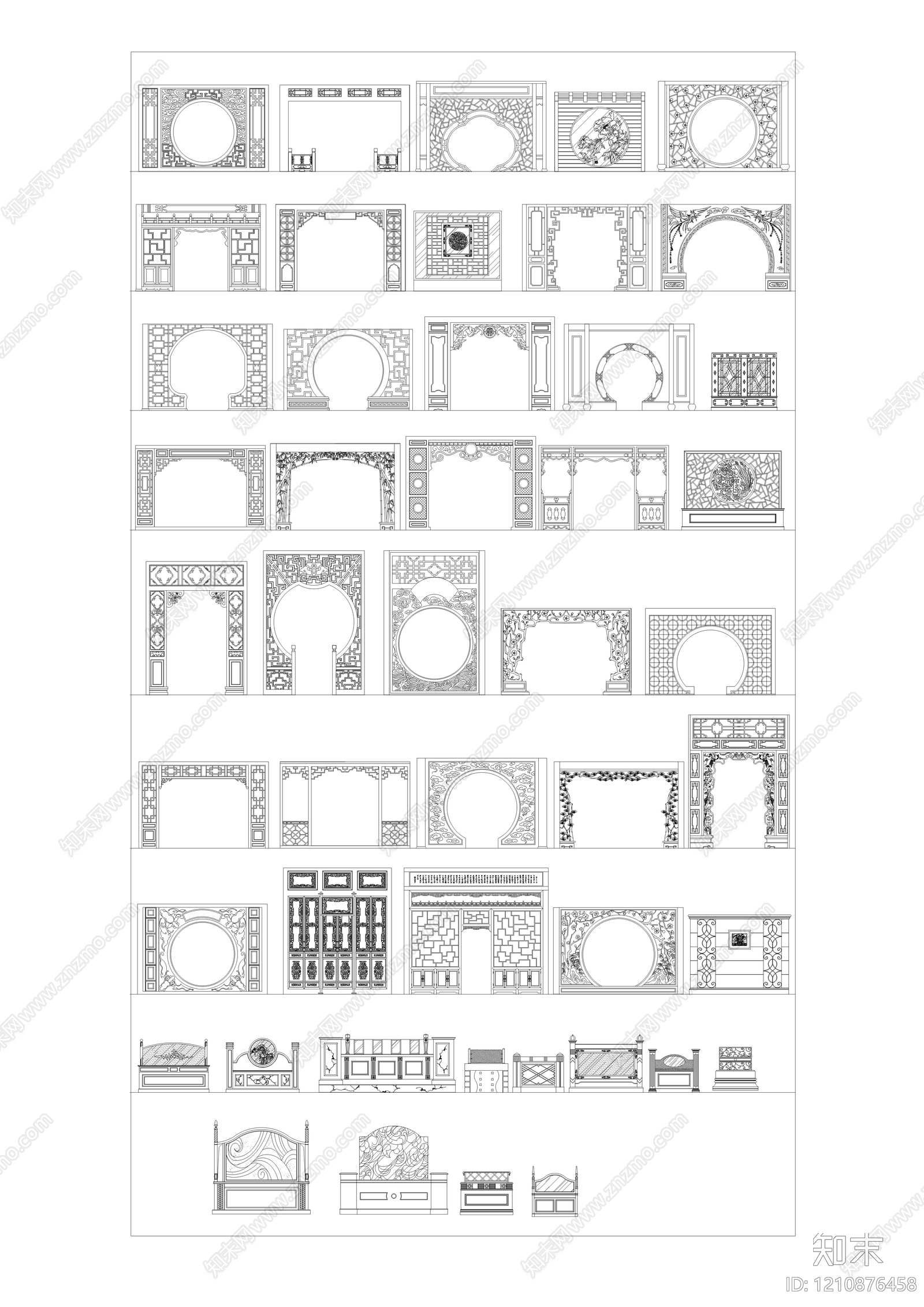 中式屏风隔断施工图下载【ID:1210876458】