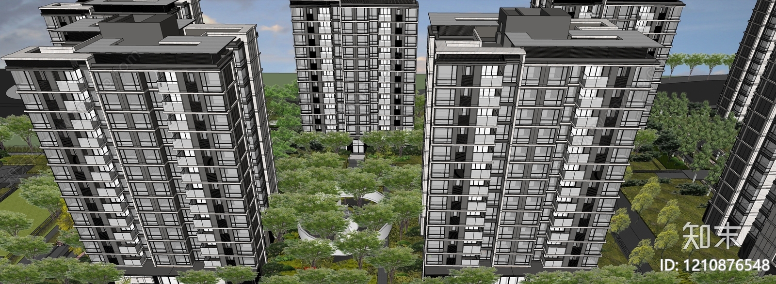 现代高层住宅SU模型下载【ID:1210876548】
