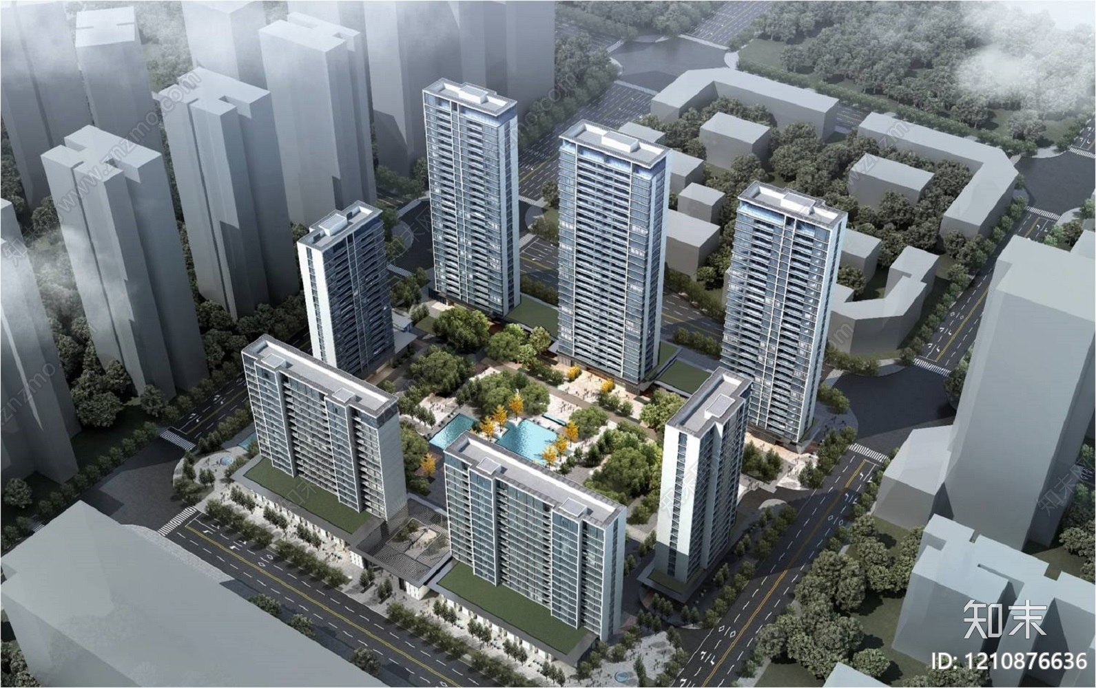 现代高层住宅SU模型下载【ID:1210876636】