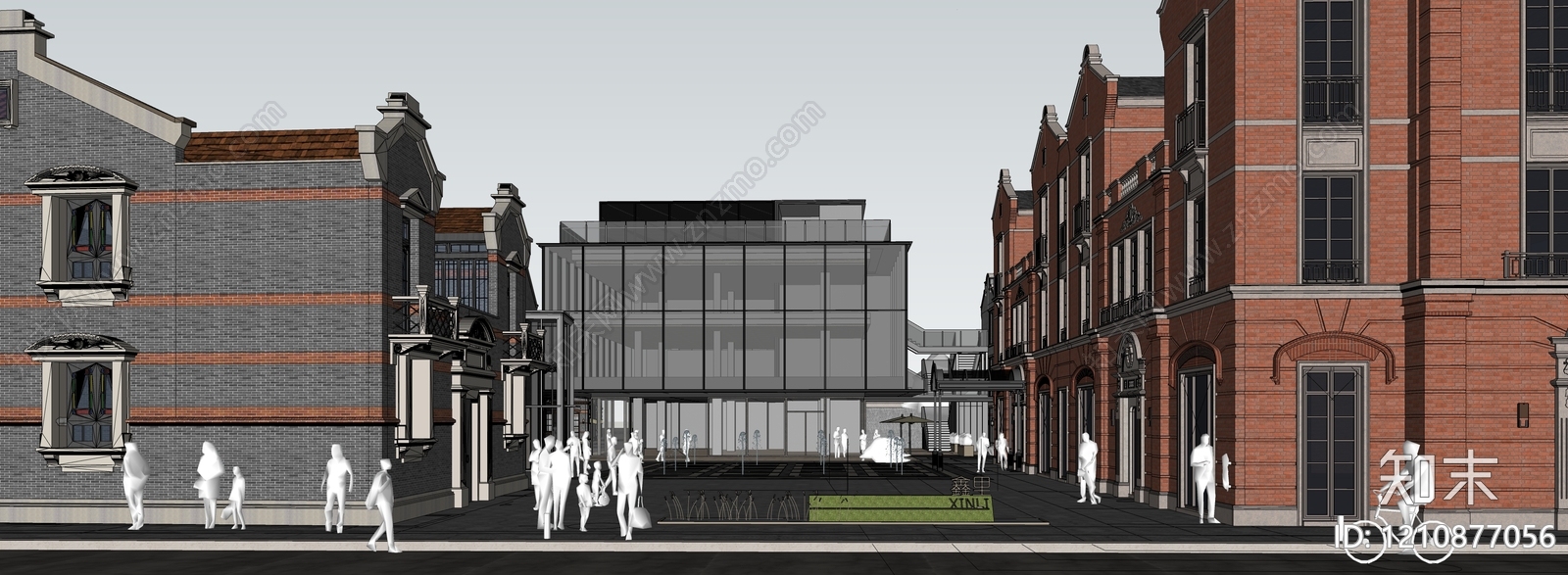 复古新中式联排别墅SU模型下载【ID:1210877056】