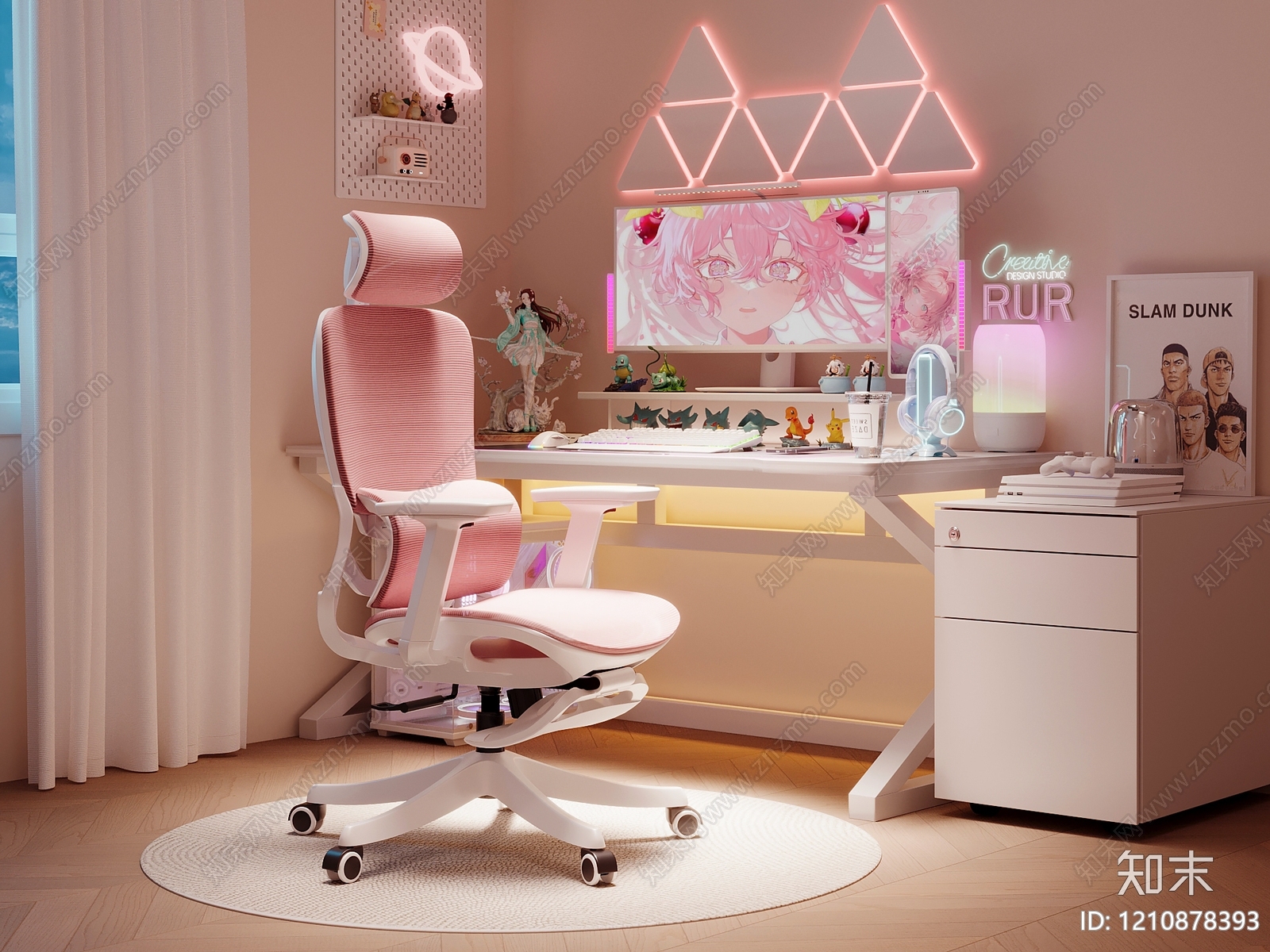 奶油风女孩房3D模型下载【ID:1210878393】
