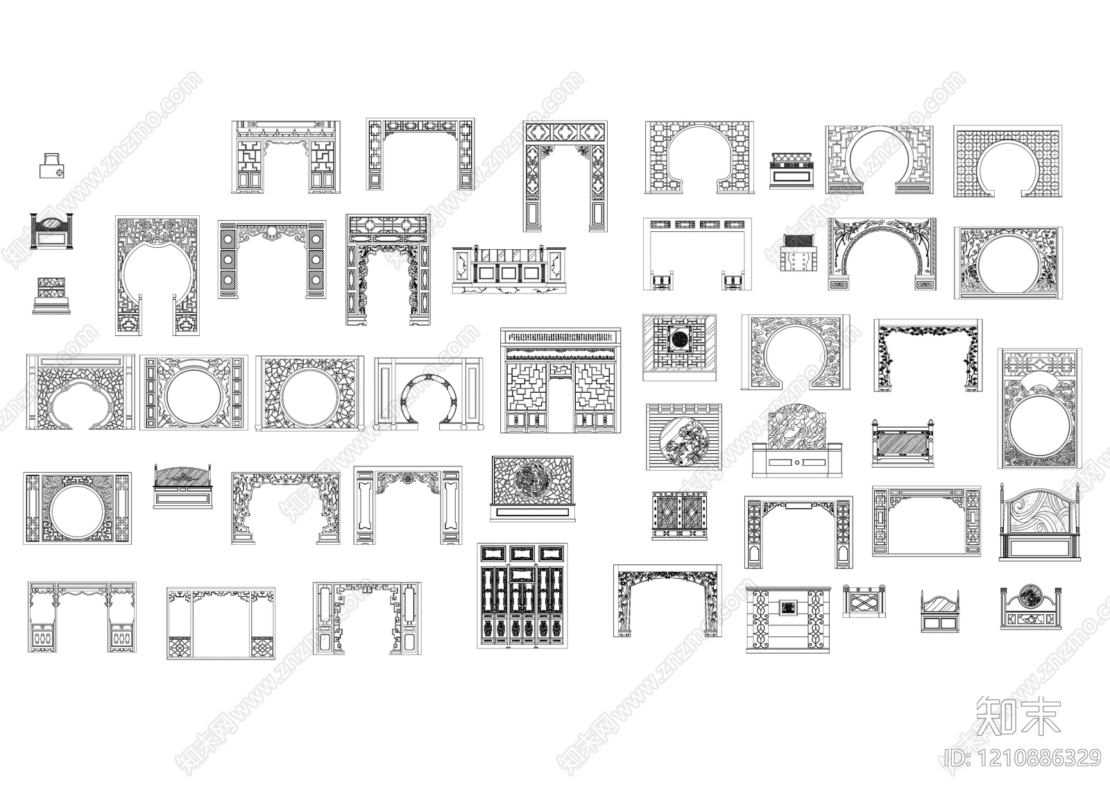 中式屏风隔断施工图下载【ID:1210886329】