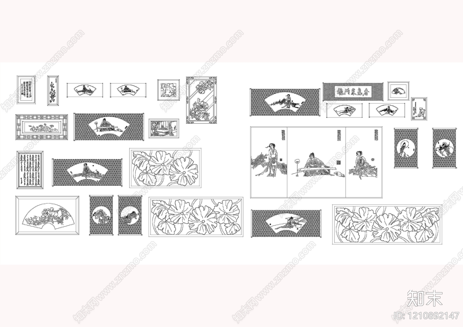 中式挂画施工图下载【ID:1210892147】