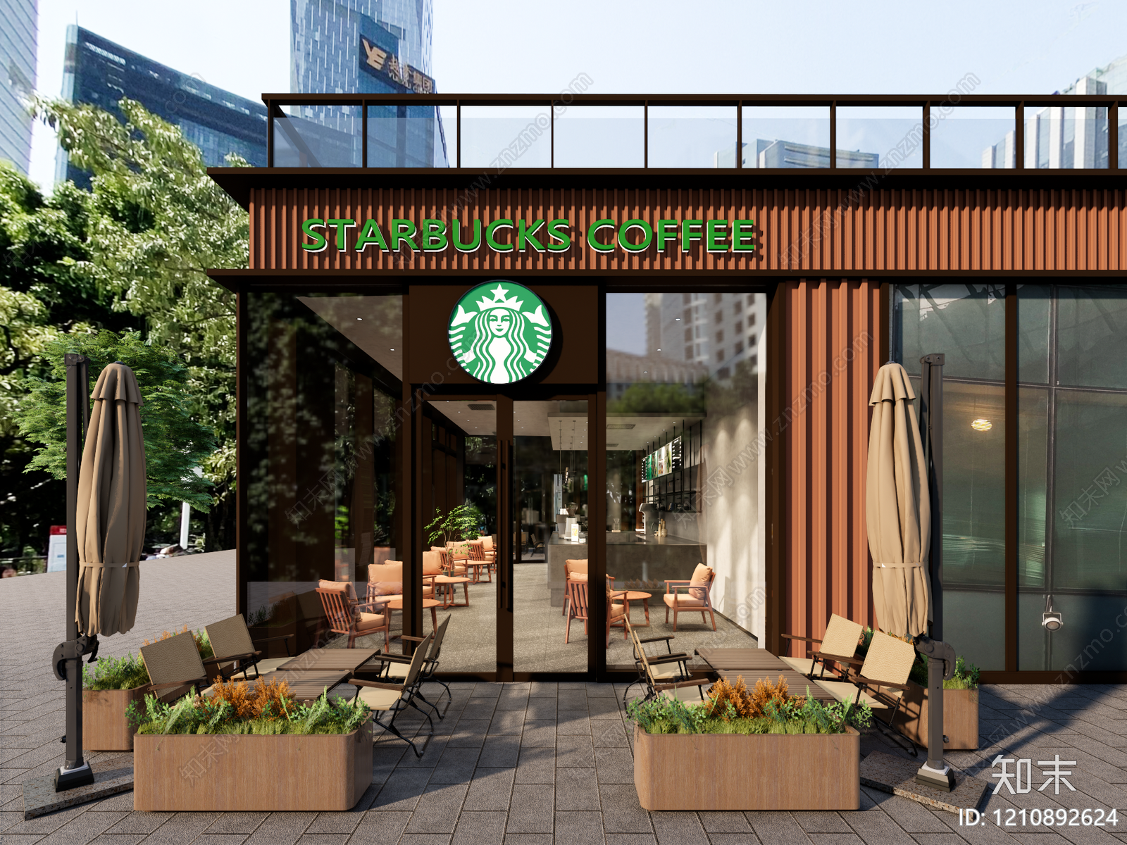 现代简约餐饮建筑SU模型下载【ID:1210892624】