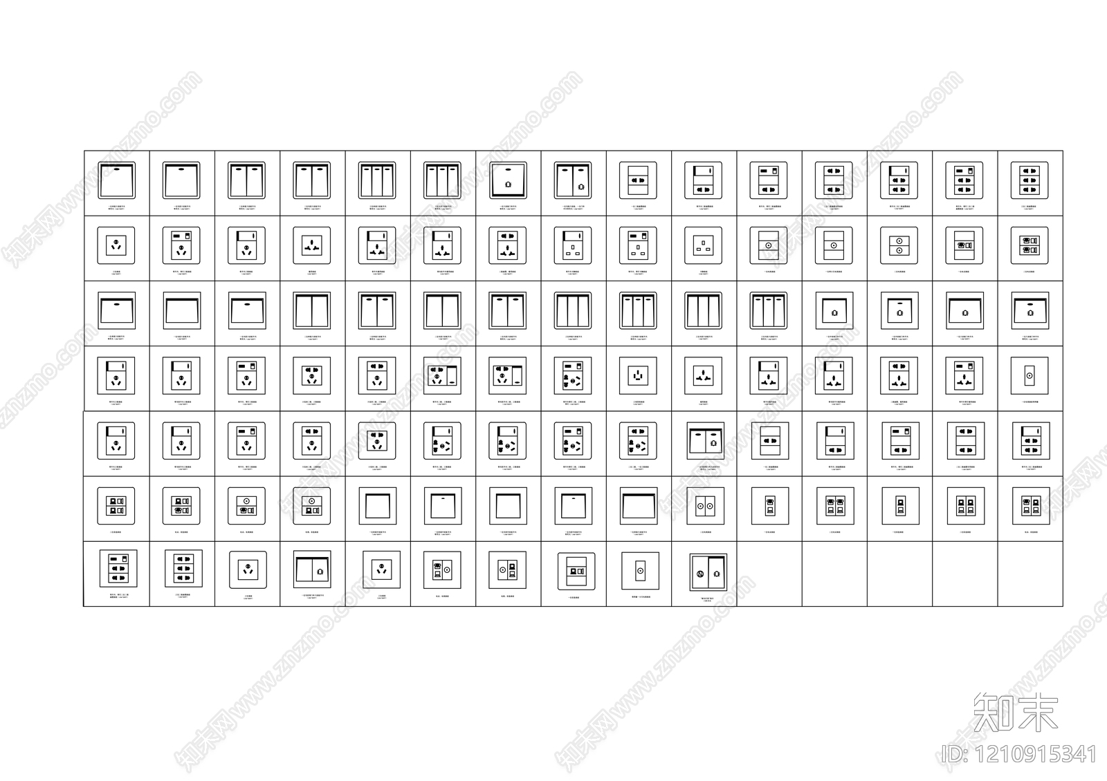 现代开关插座cad施工图下载【ID:1210915341】