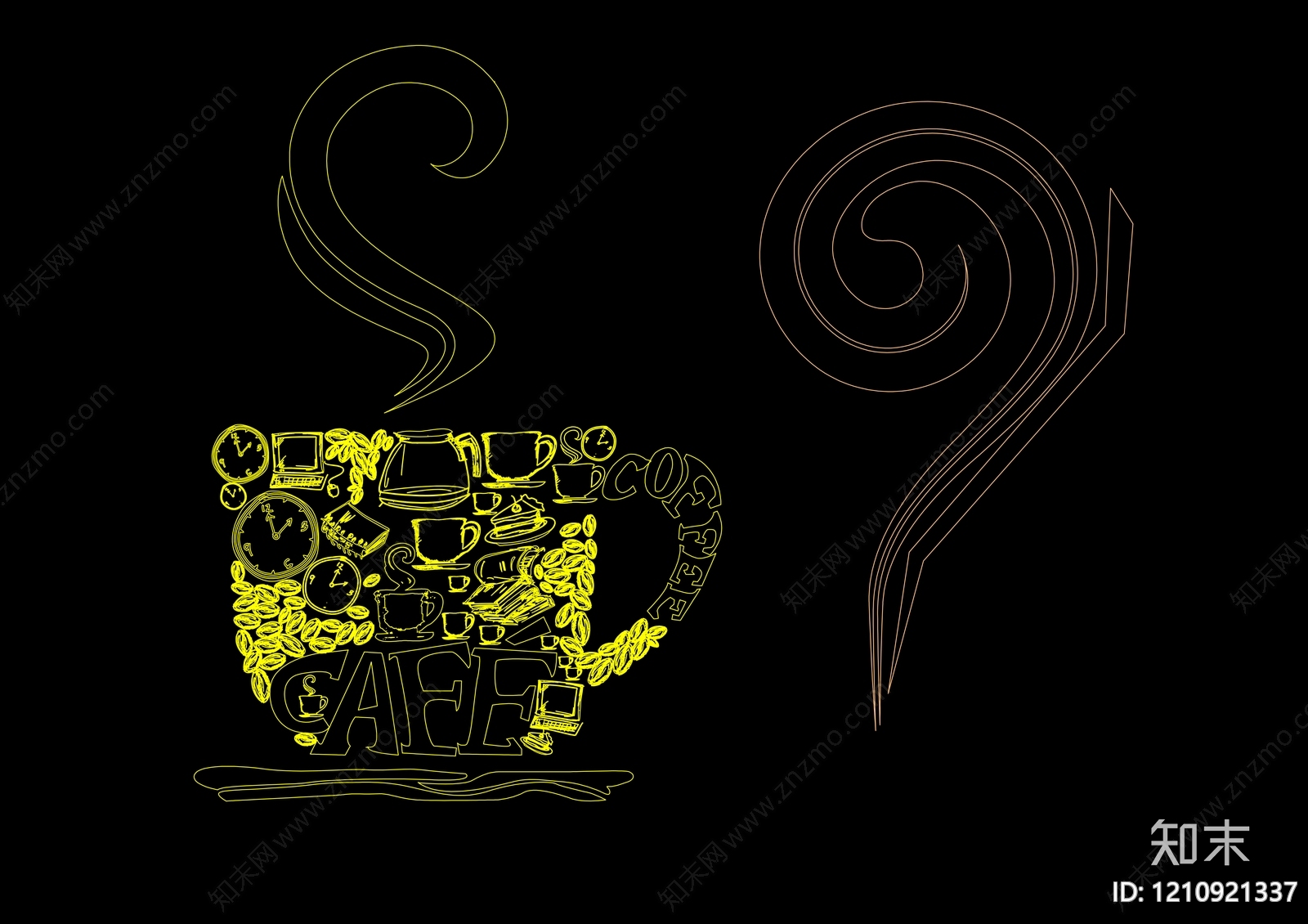 美式咖啡厅施工图下载【ID:1210921337】