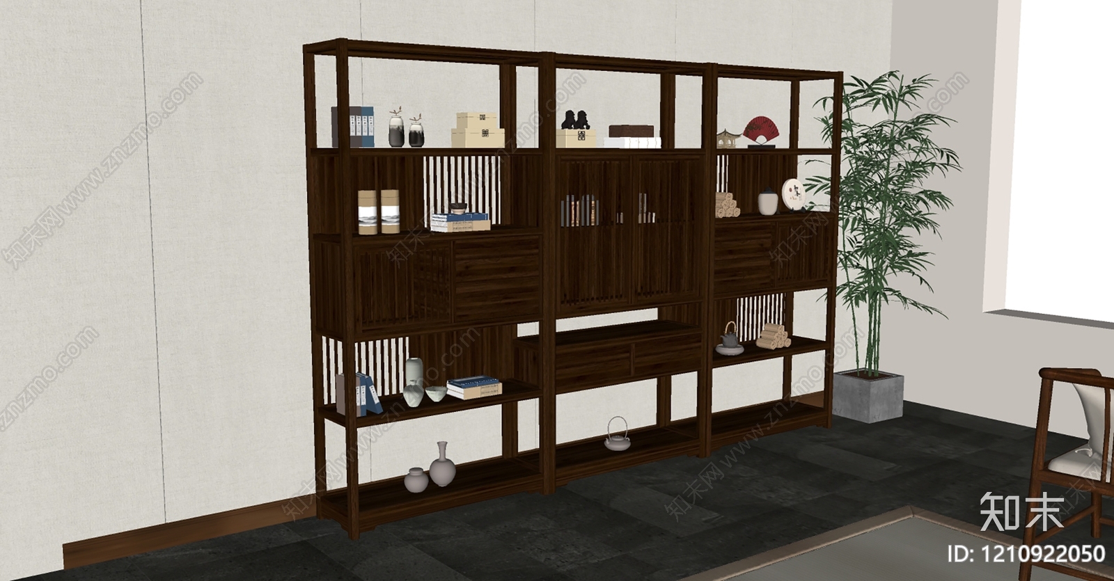 新中式博古架3D模型下载【ID:1210922050】