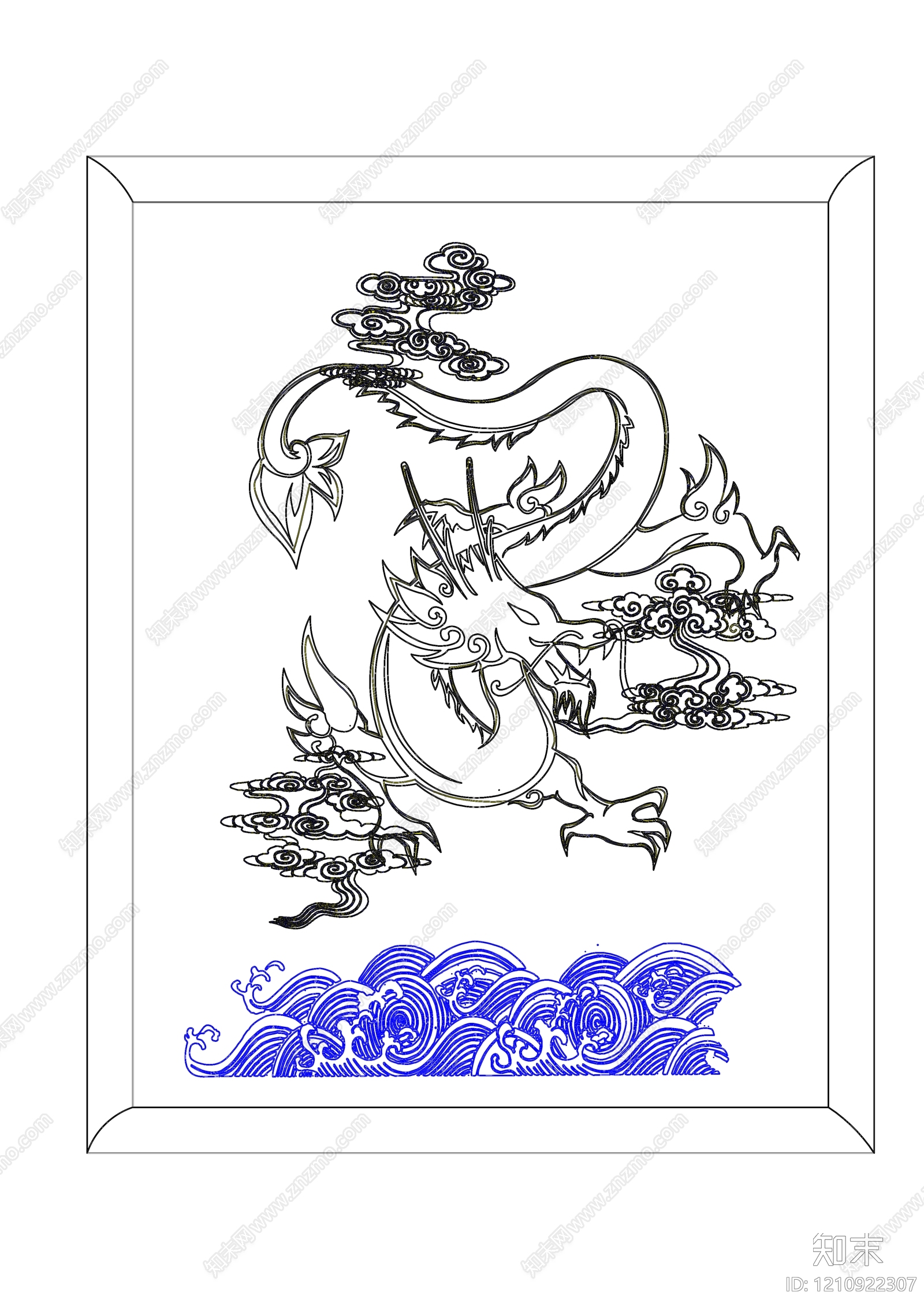 中式挂画cad施工图下载【ID:1210922307】