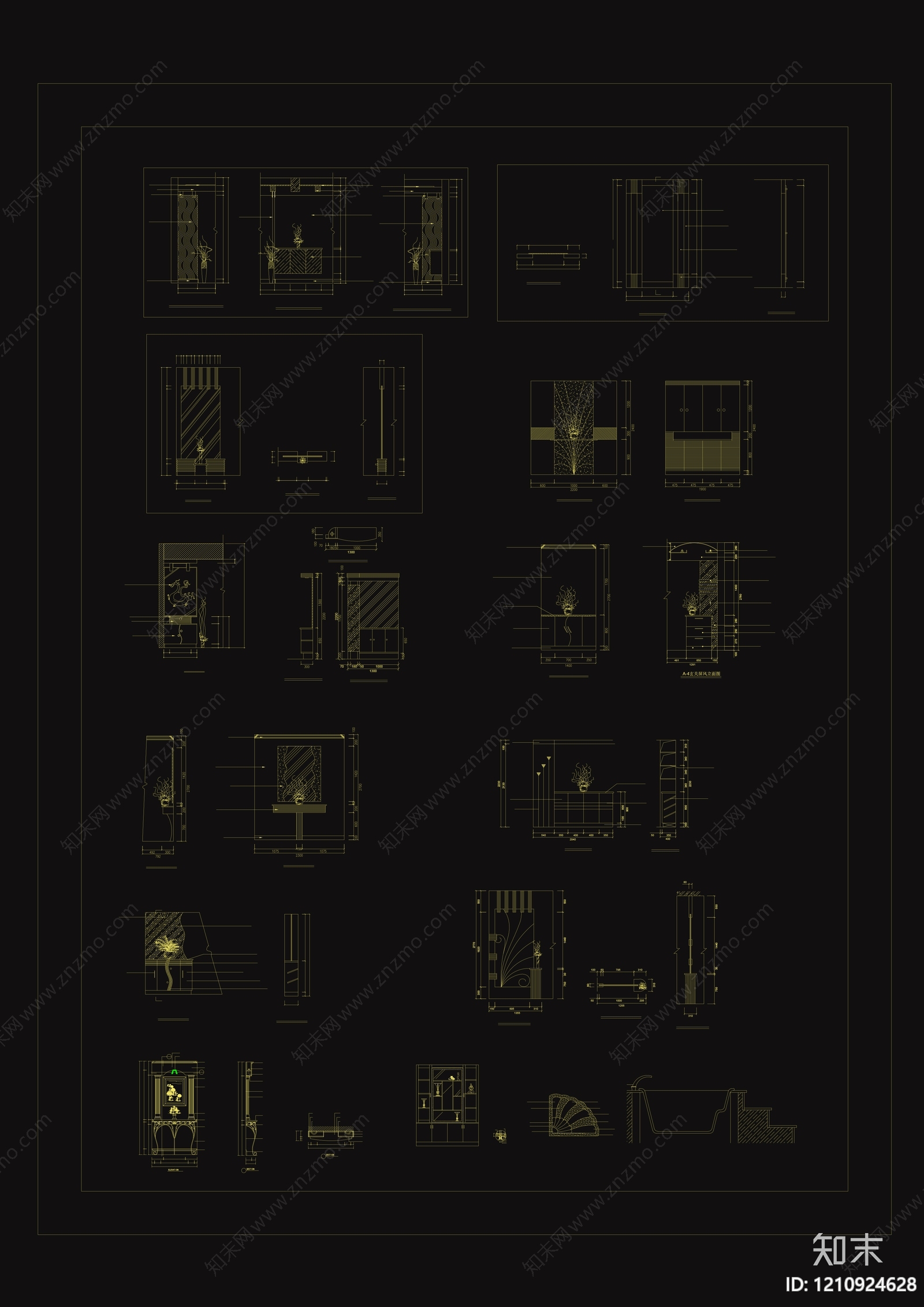 新中式柜子施工图下载【ID:1210924628】