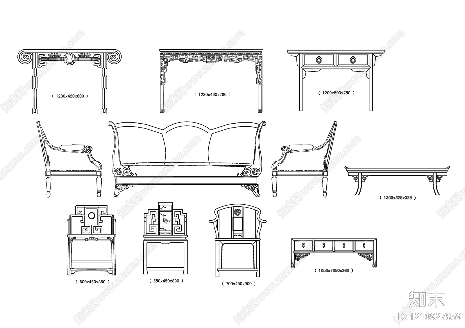 中式家具图库施工图下载【ID:1210927859】