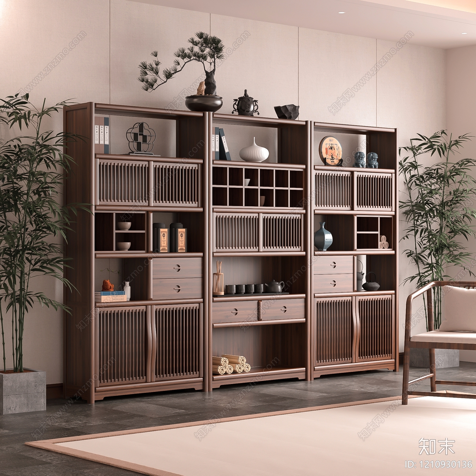 新中式博古架3D模型下载【ID:1210930136】