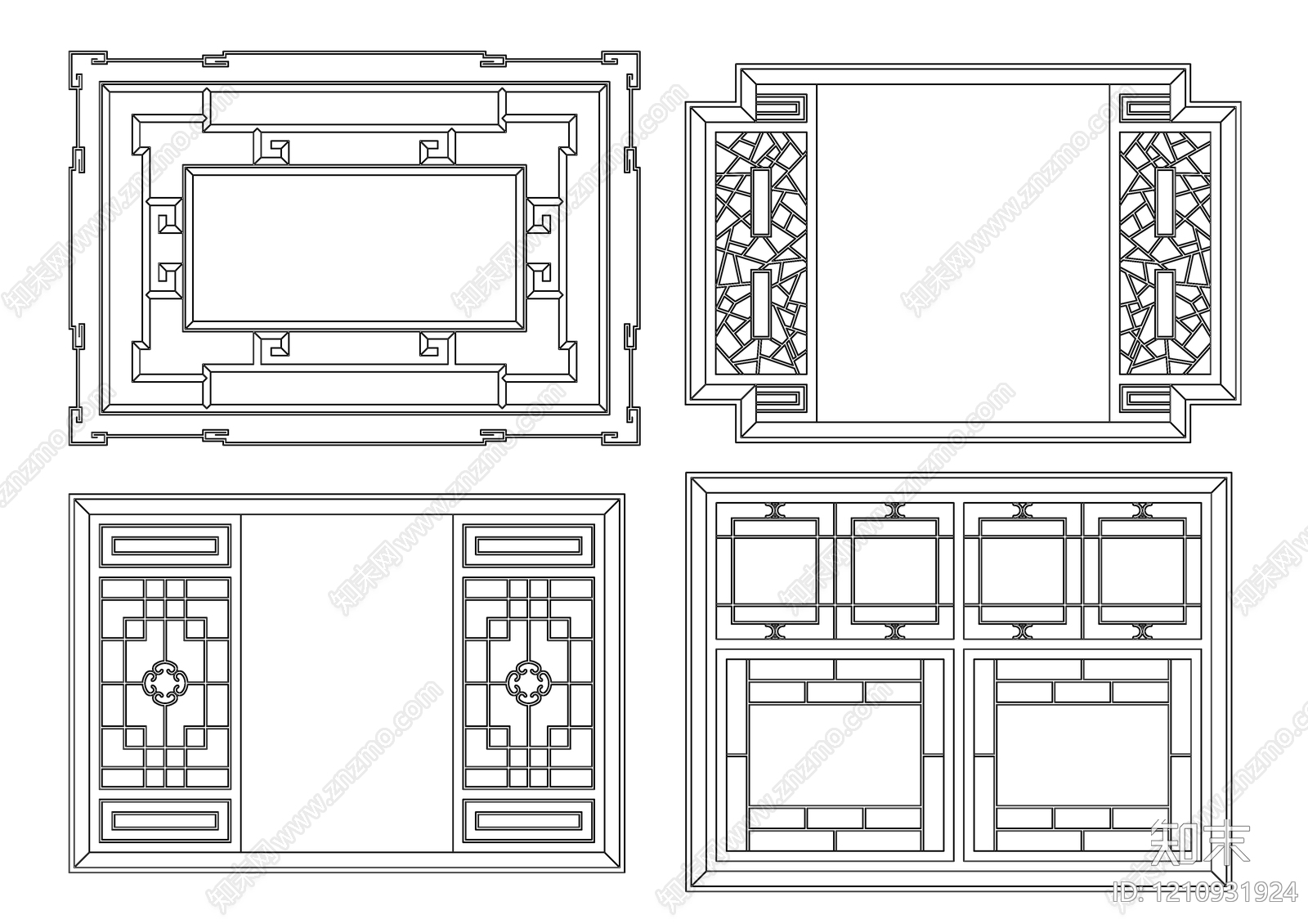 中式背景墙施工图下载【ID:1210931924】