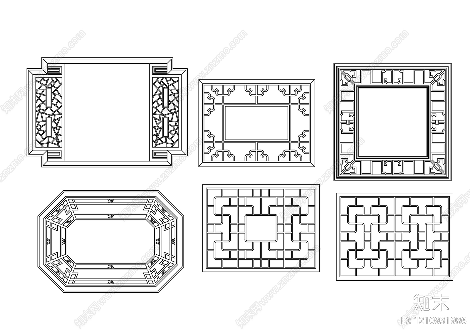 中式背景墙施工图下载【ID:1210931986】