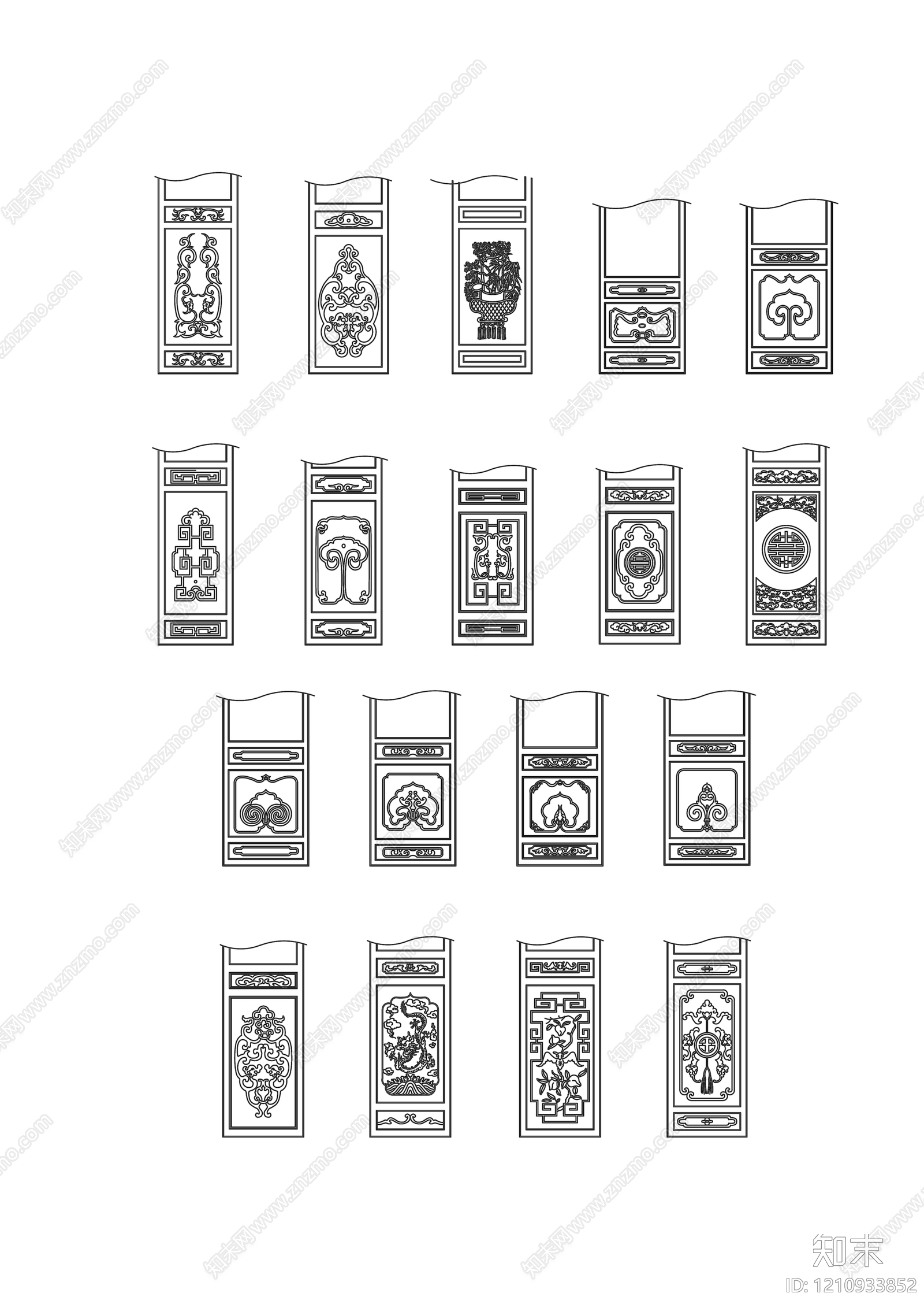 中式屏风隔断施工图下载【ID:1210933852】