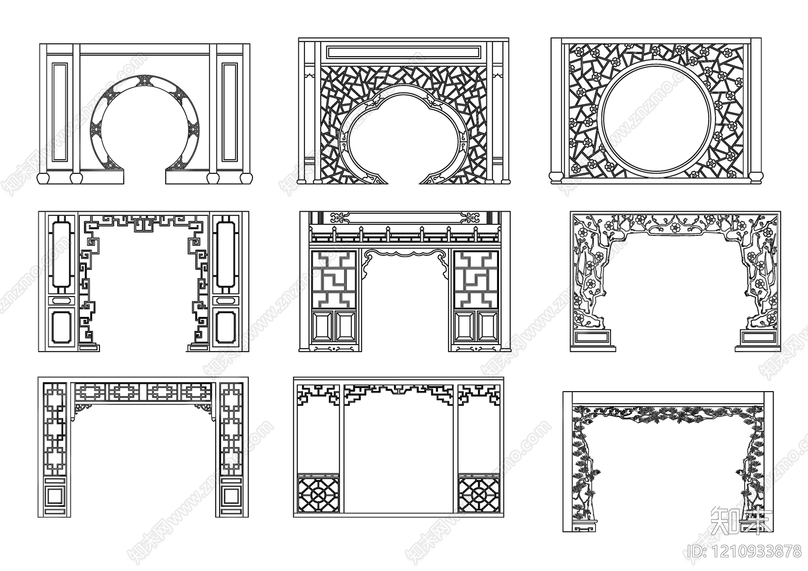 中式综合硬装构件图库施工图下载【ID:1210933878】