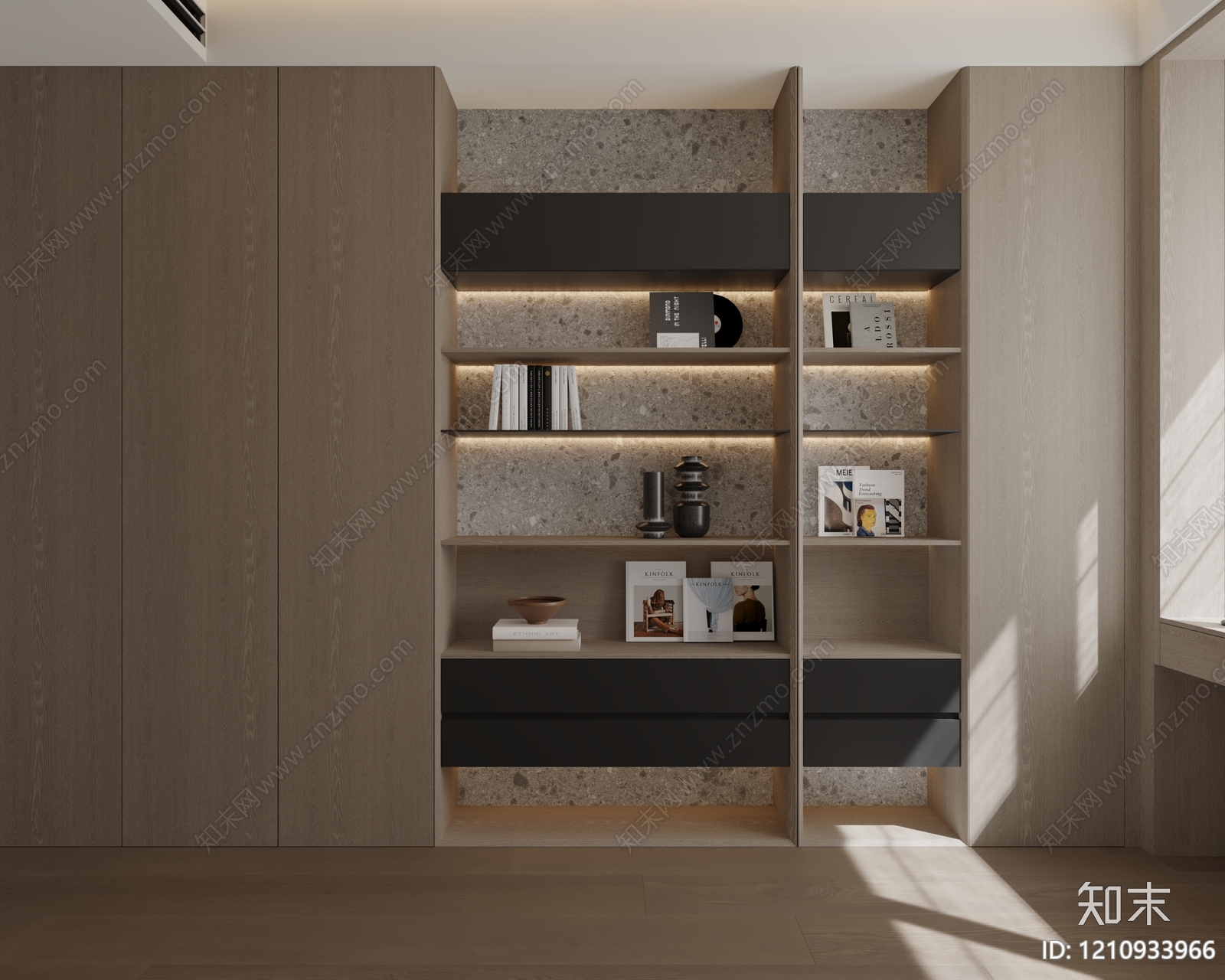 现代简约书柜3D模型下载【ID:1210933966】