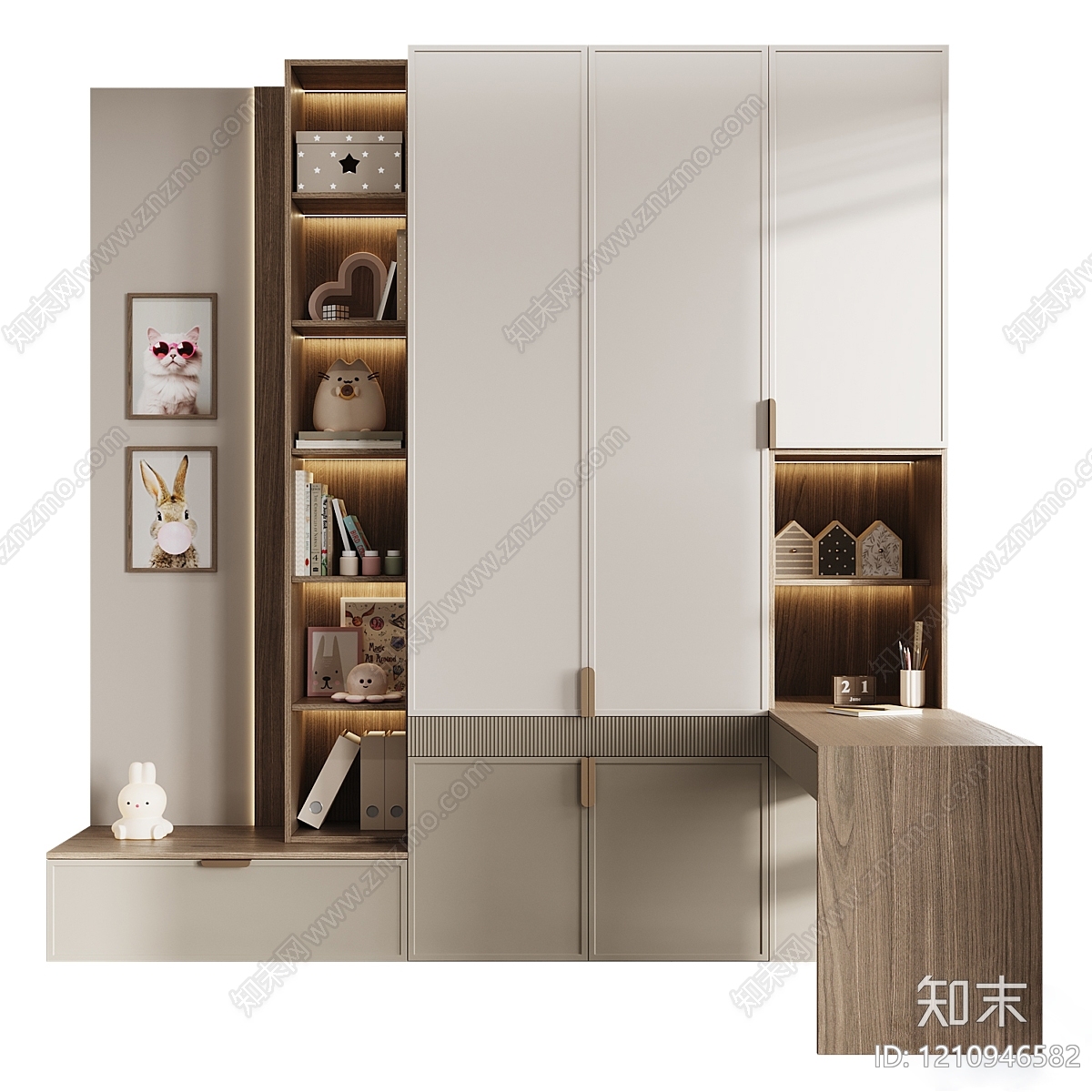 奶油风衣柜3D模型下载【ID:1210946582】