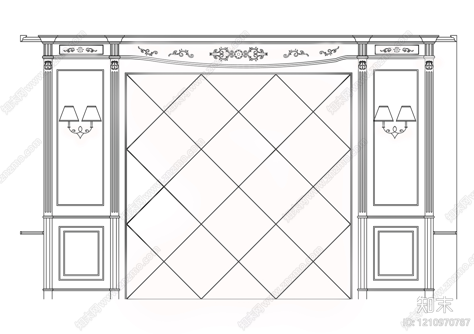 欧式背景墙施工图下载【ID:1210970787】