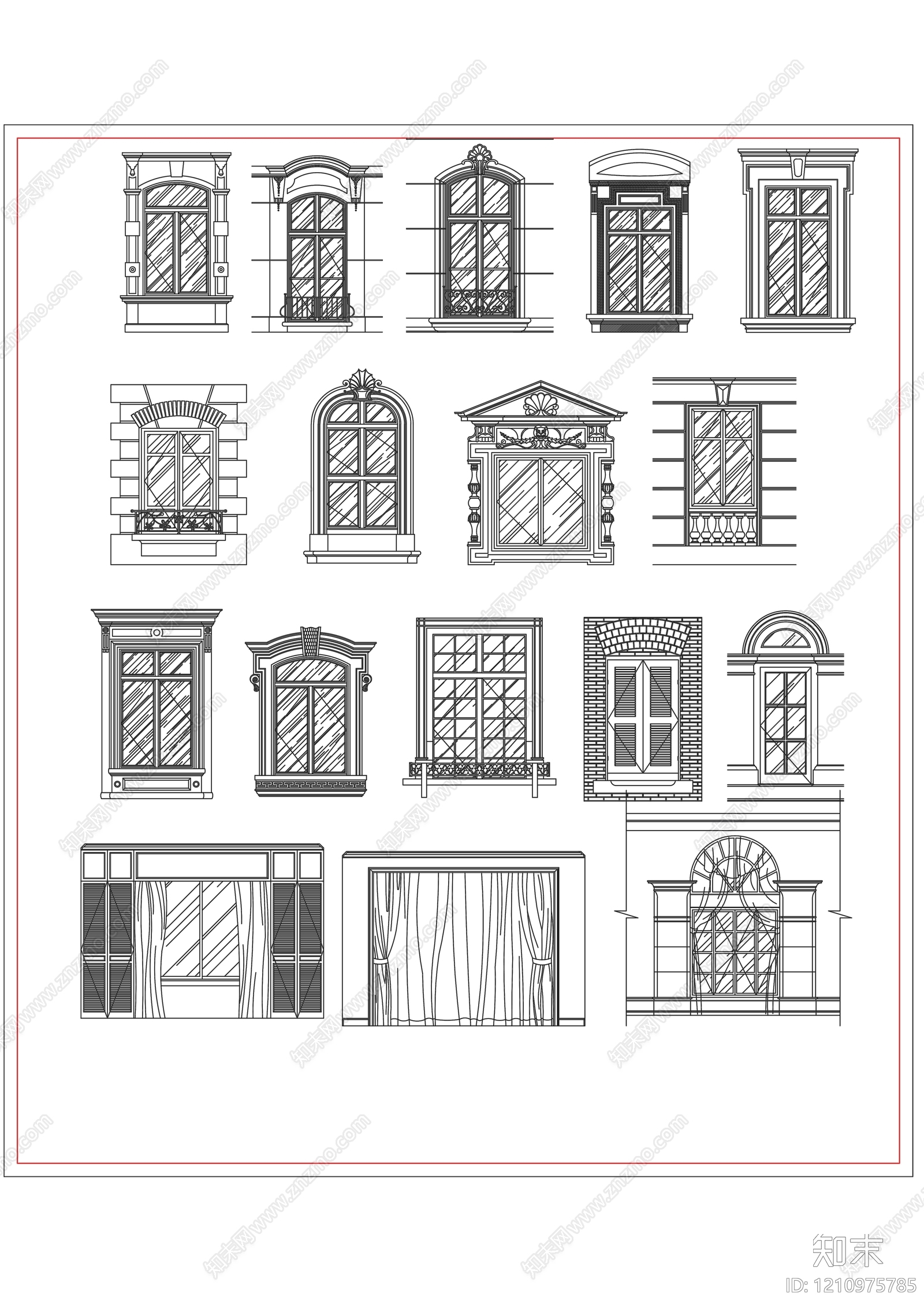 欧式窗施工图下载【ID:1210975785】