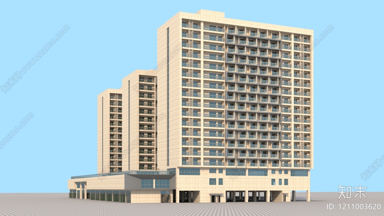 现代主义小高层住宅楼3D模型下载【ID:1211003620】