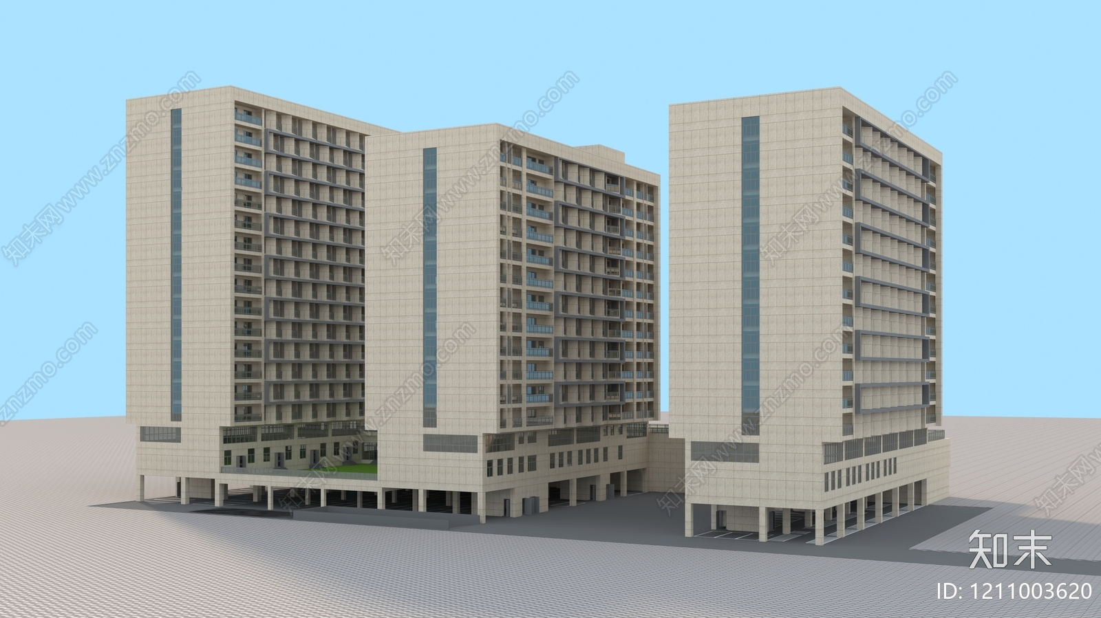 现代主义小高层住宅楼3D模型下载【ID:1211003620】