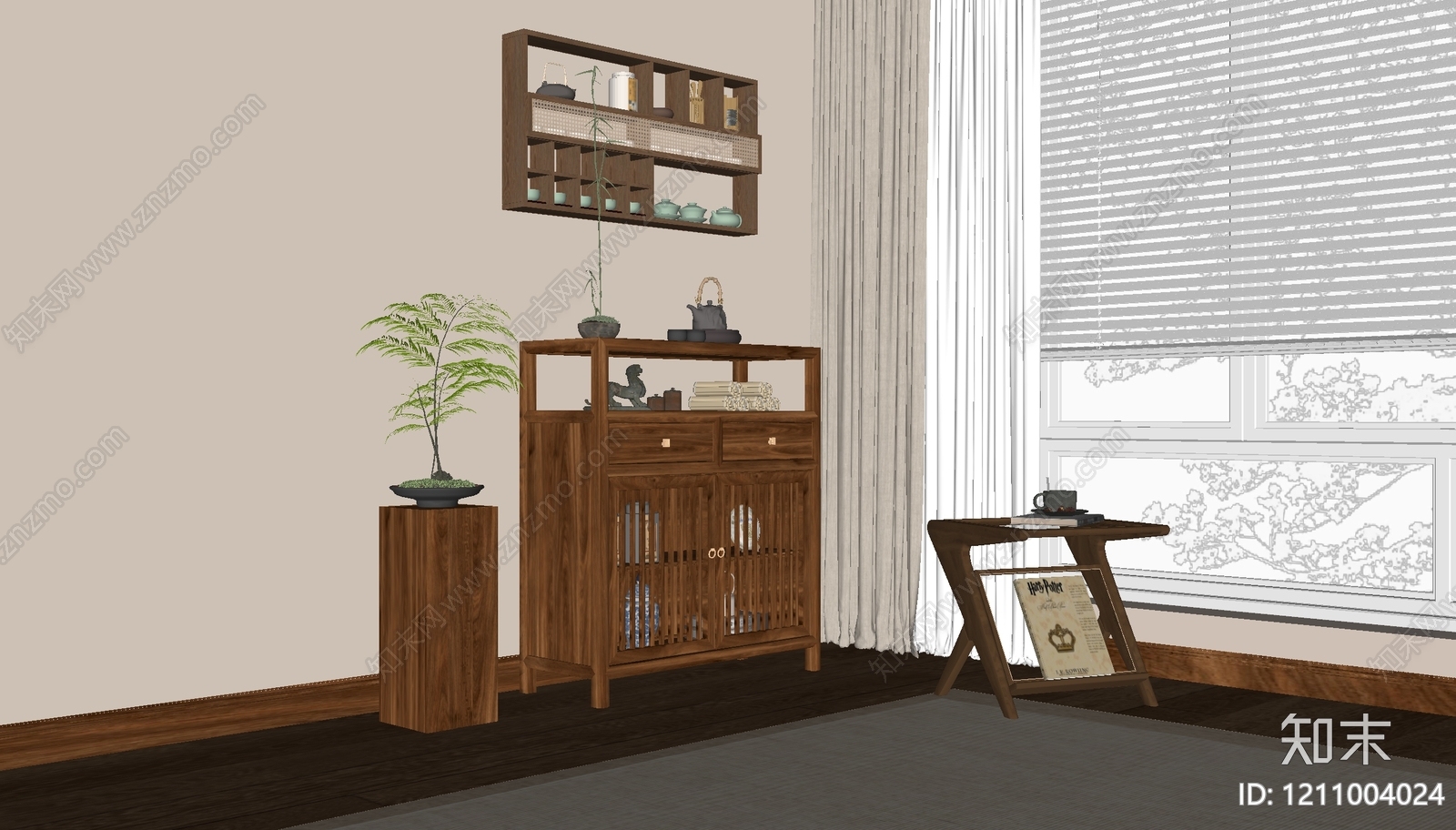新中式餐边柜SU模型下载【ID:1211004024】