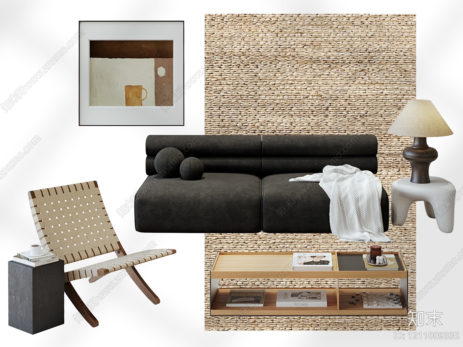 现代简约沙发组合SU模型下载【ID:1211009335】