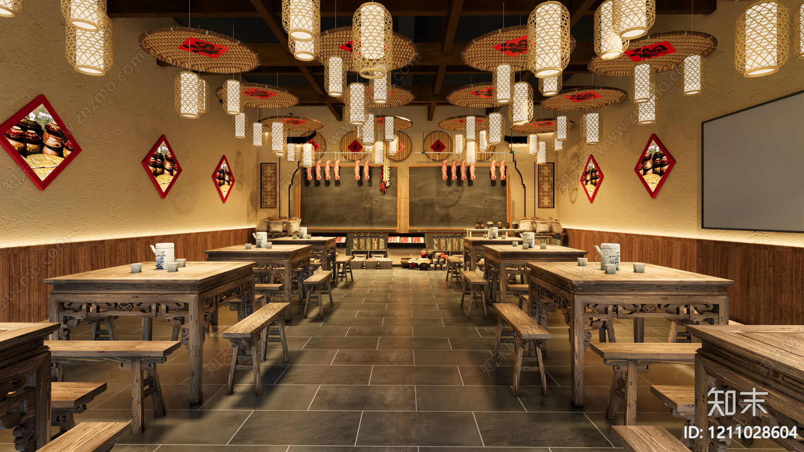 新中式中餐厅SU模型下载【ID:1211028604】