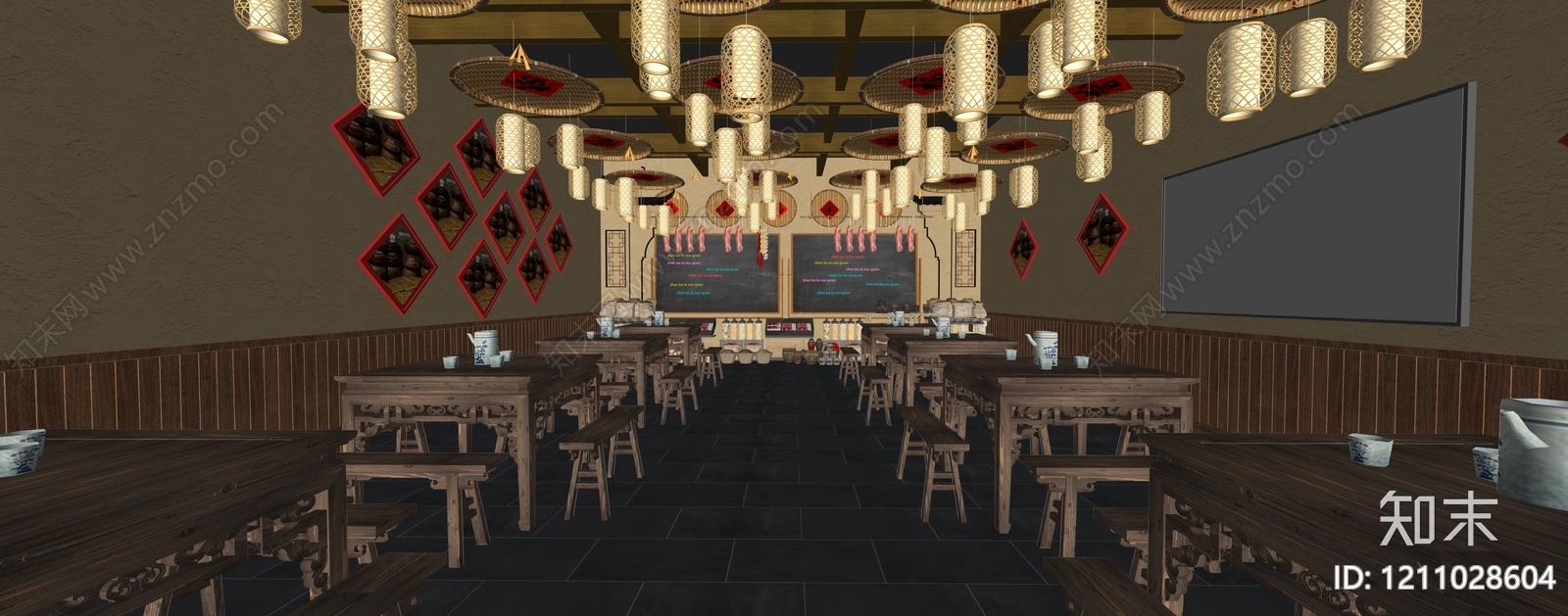新中式中餐厅SU模型下载【ID:1211028604】