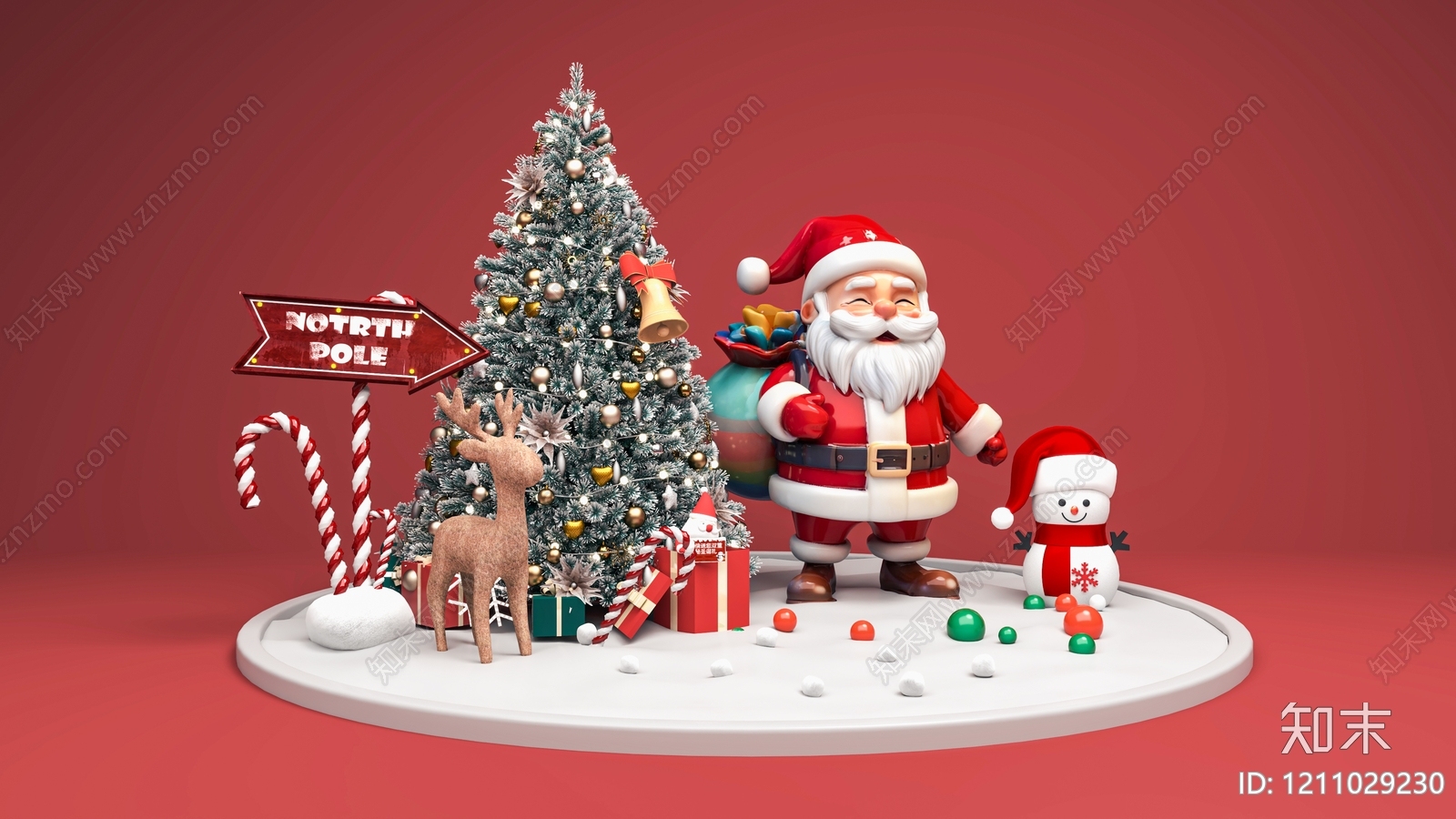 圣诞主题3D卡通风格圣诞美陈3D模型下载【ID:1211029230】