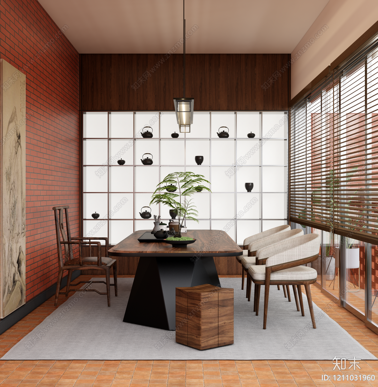 新中式茶室SU模型下载【ID:1211031960】
