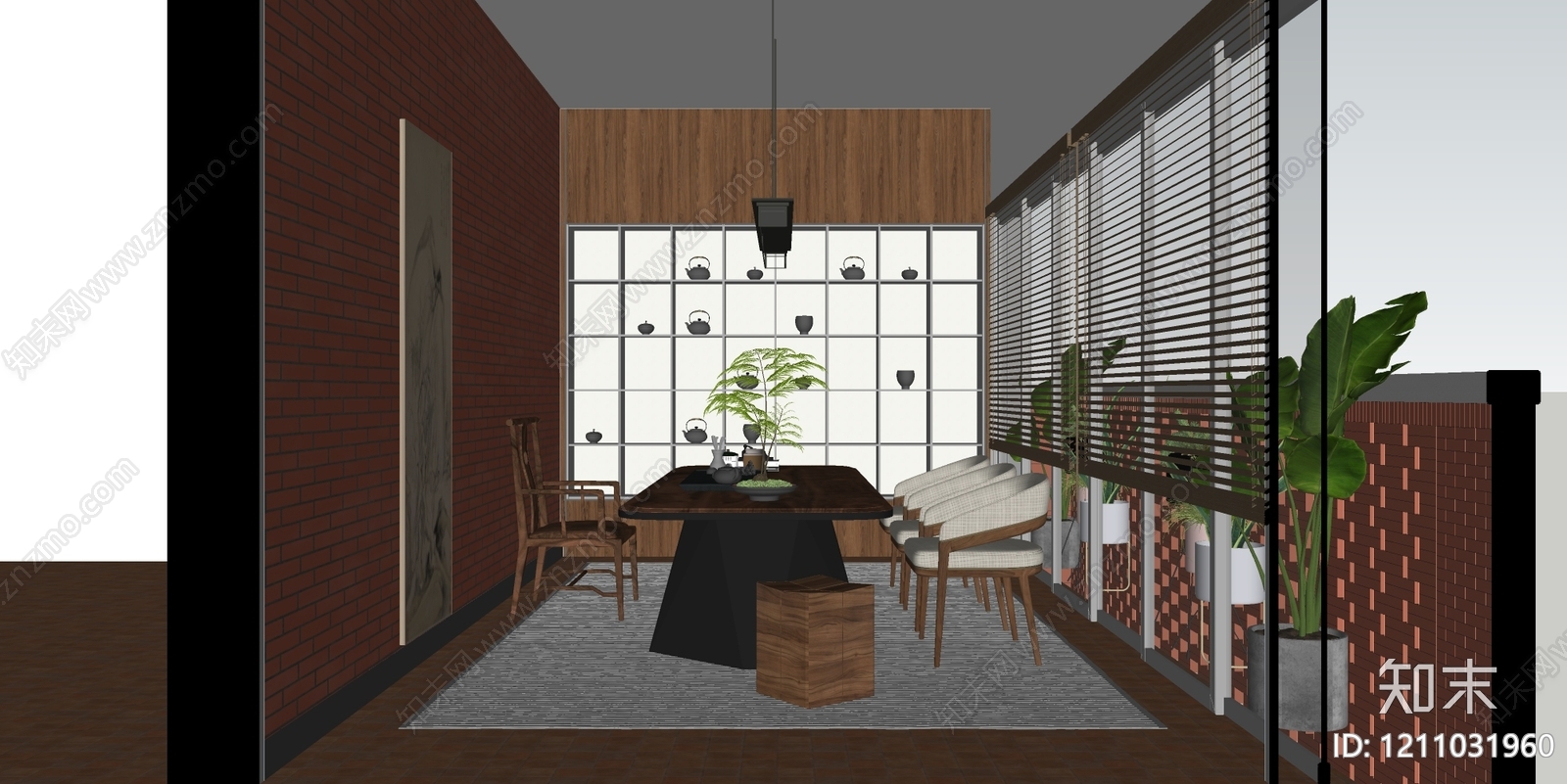 新中式茶室SU模型下载【ID:1211031960】