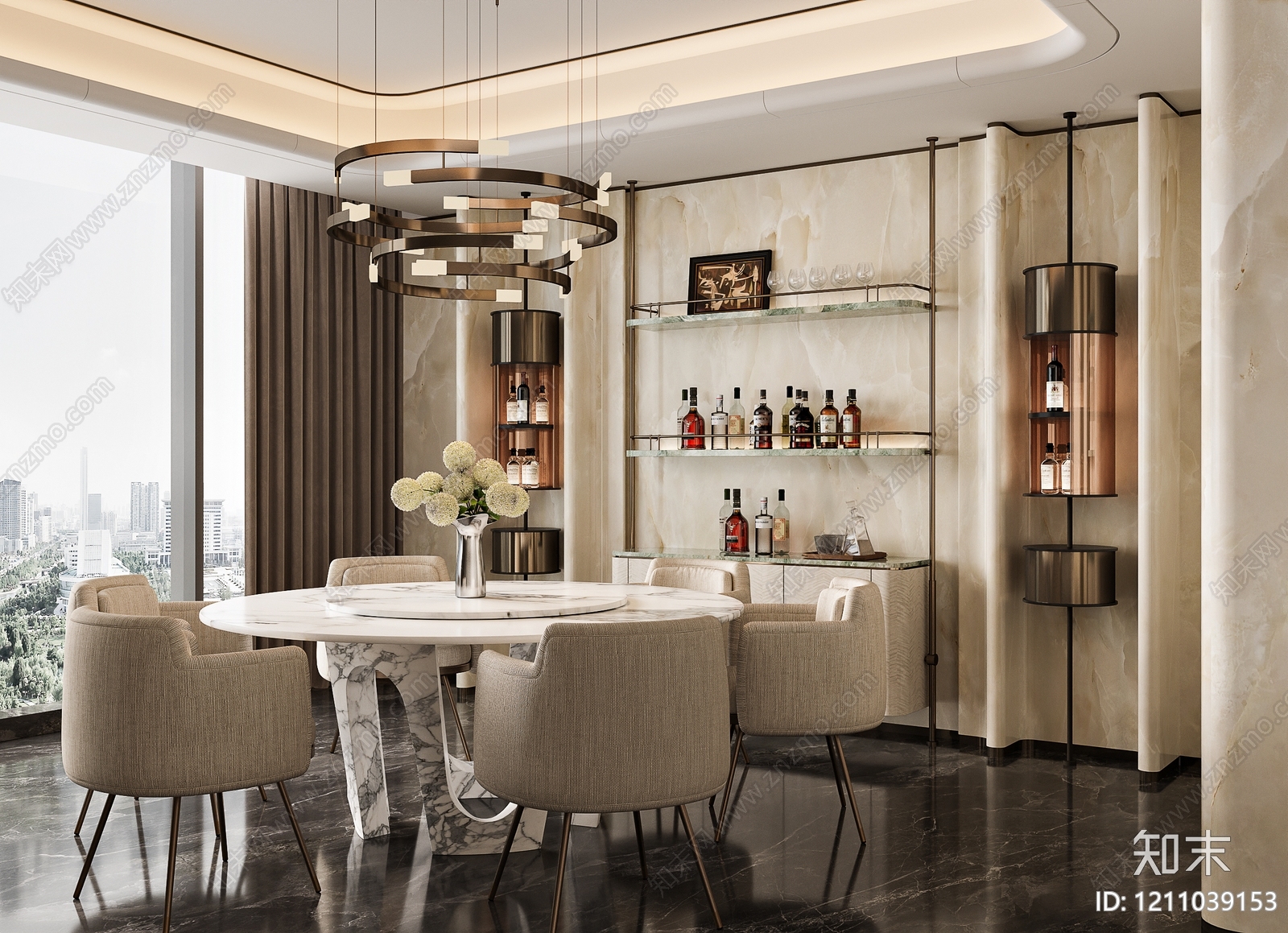 意式轻奢别墅餐厅3D模型下载【ID:1211039153】