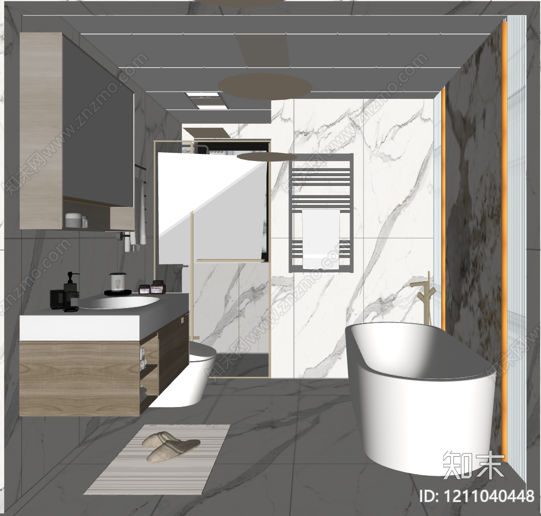 现代轻奢卫生间SU模型下载【ID:1211040448】