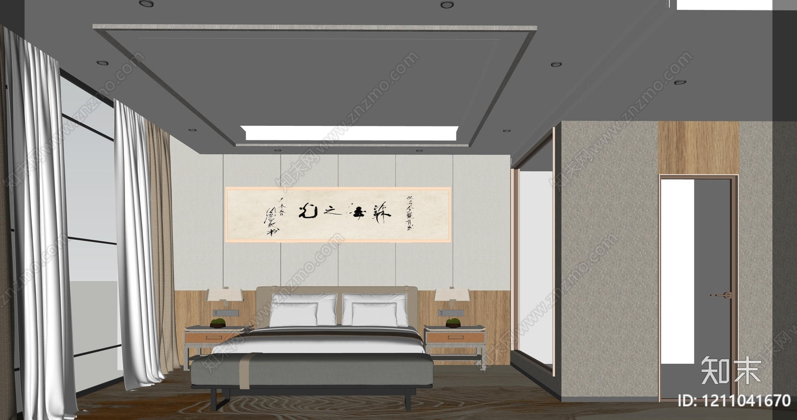 现代简约酒店客房SU模型下载【ID:1211041670】