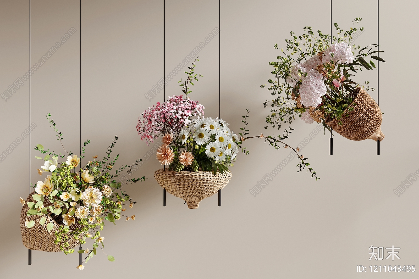 奶油风花艺SU模型下载【ID:1211043495】