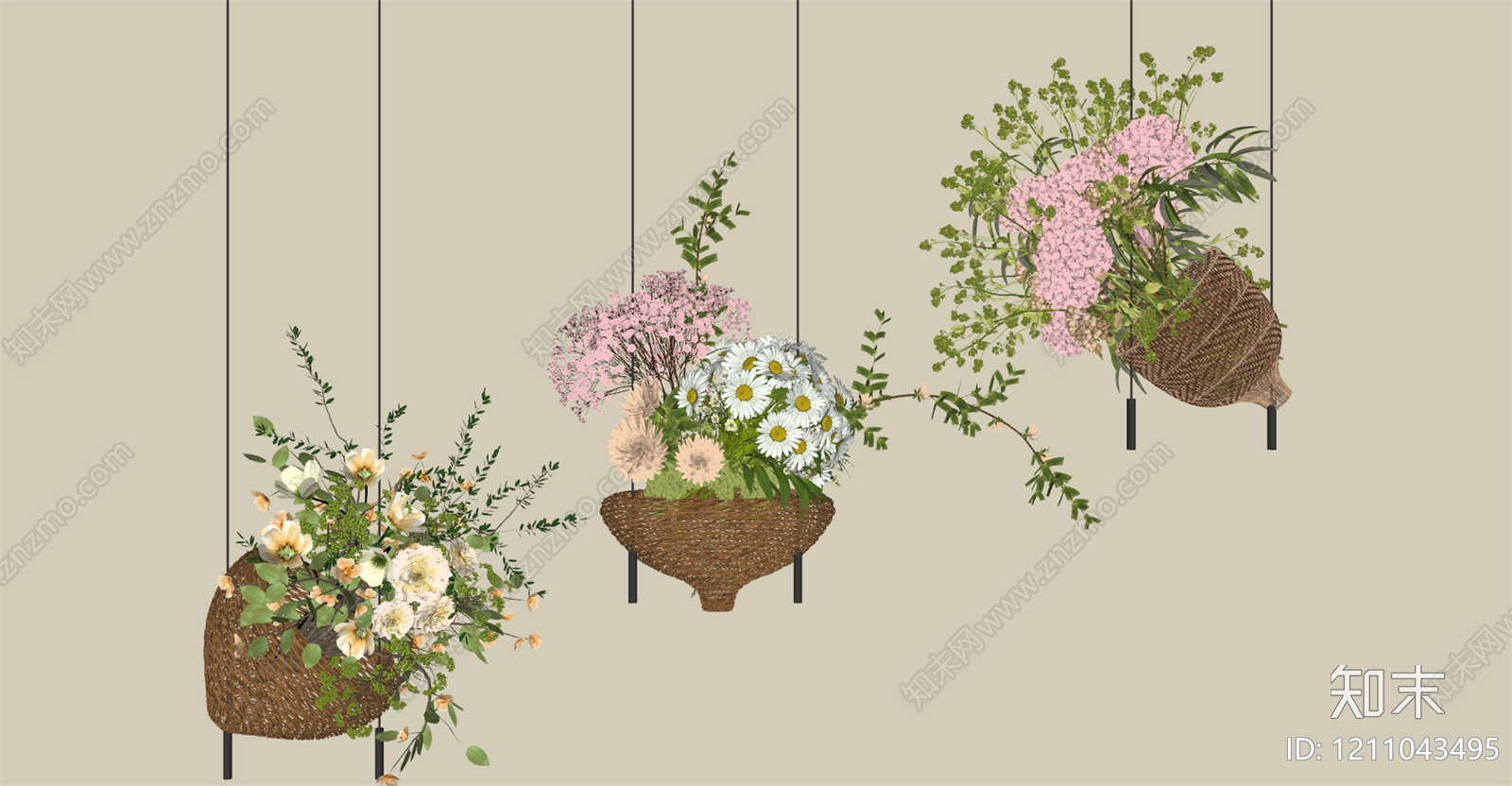 奶油风花艺SU模型下载【ID:1211043495】