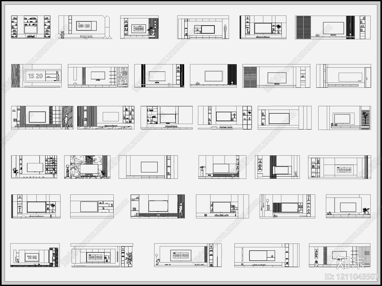 现代中古背景墙施工图下载【ID:1211043507】
