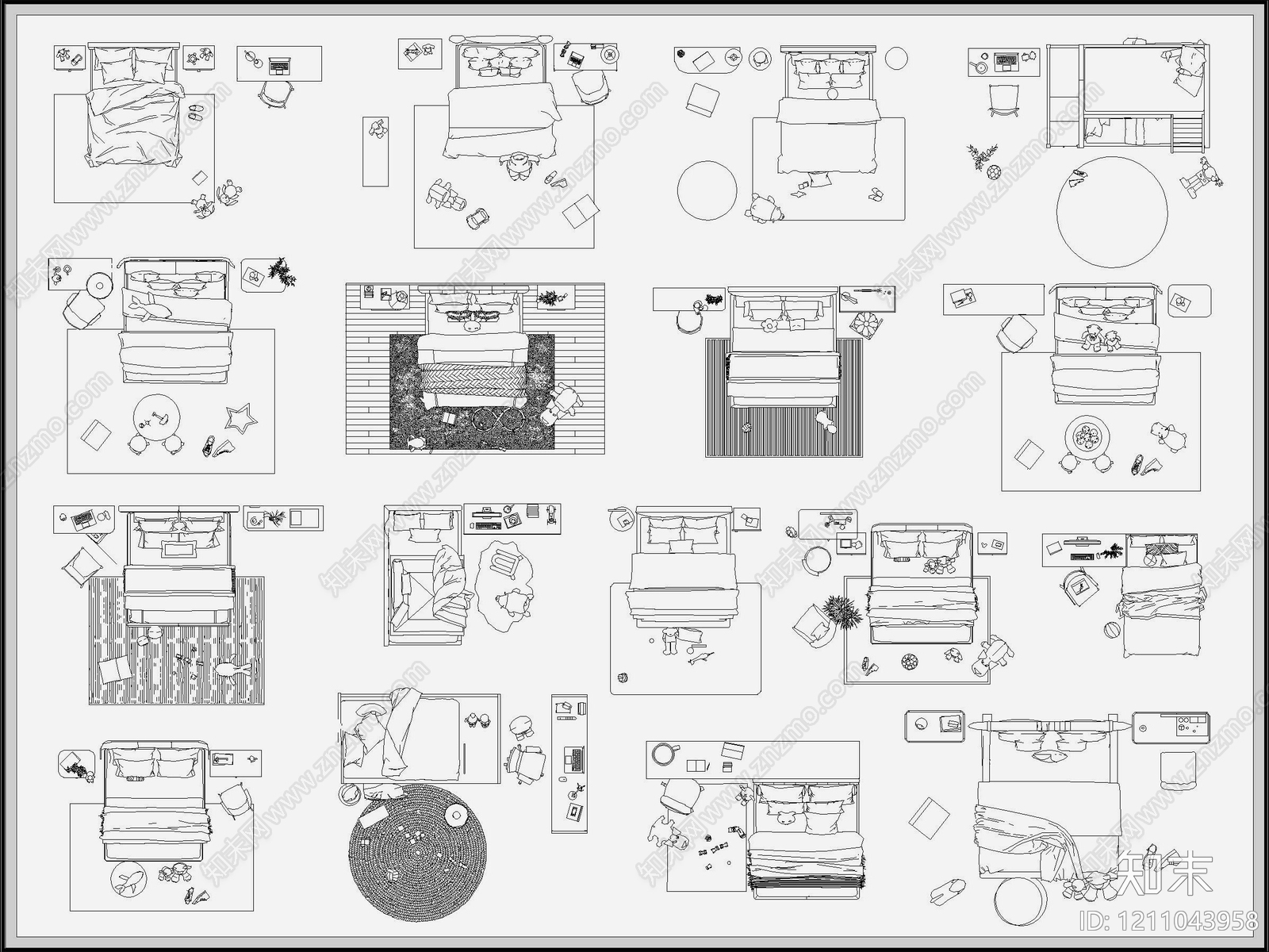 法式奶油床施工图下载【ID:1211043958】