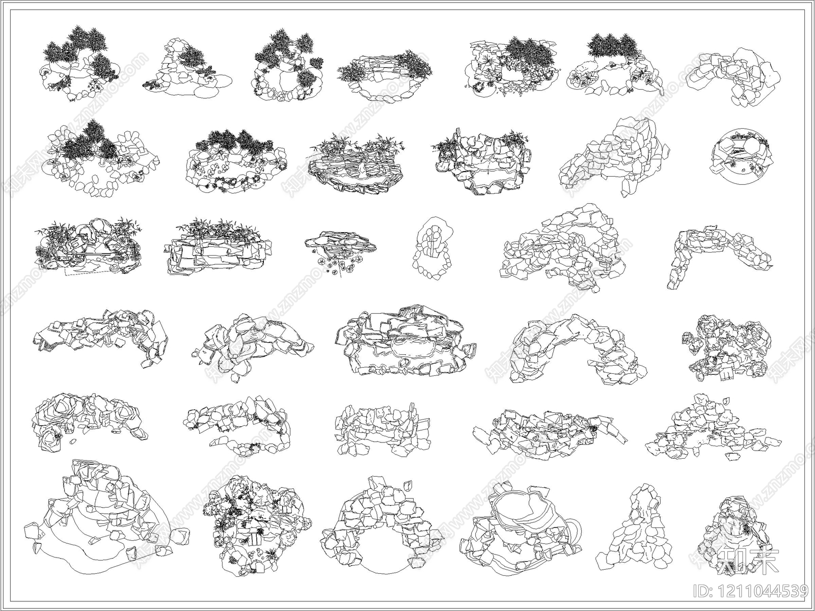 新中式中式假山水景图库施工图下载【ID:1211044539】