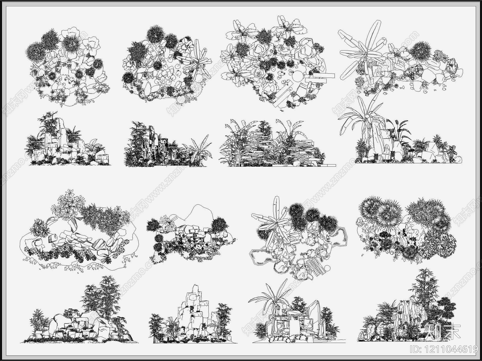 中式禅意假山水景图库施工图下载【ID:1211044619】
