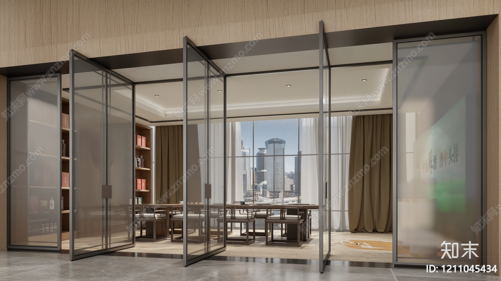 新中式接待室SU模型下载【ID:1211045434】