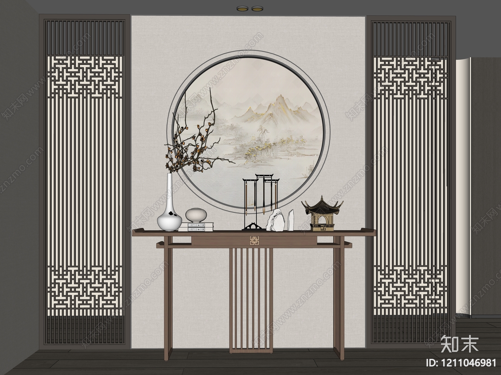 新中式玄关SU模型下载【ID:1211046981】