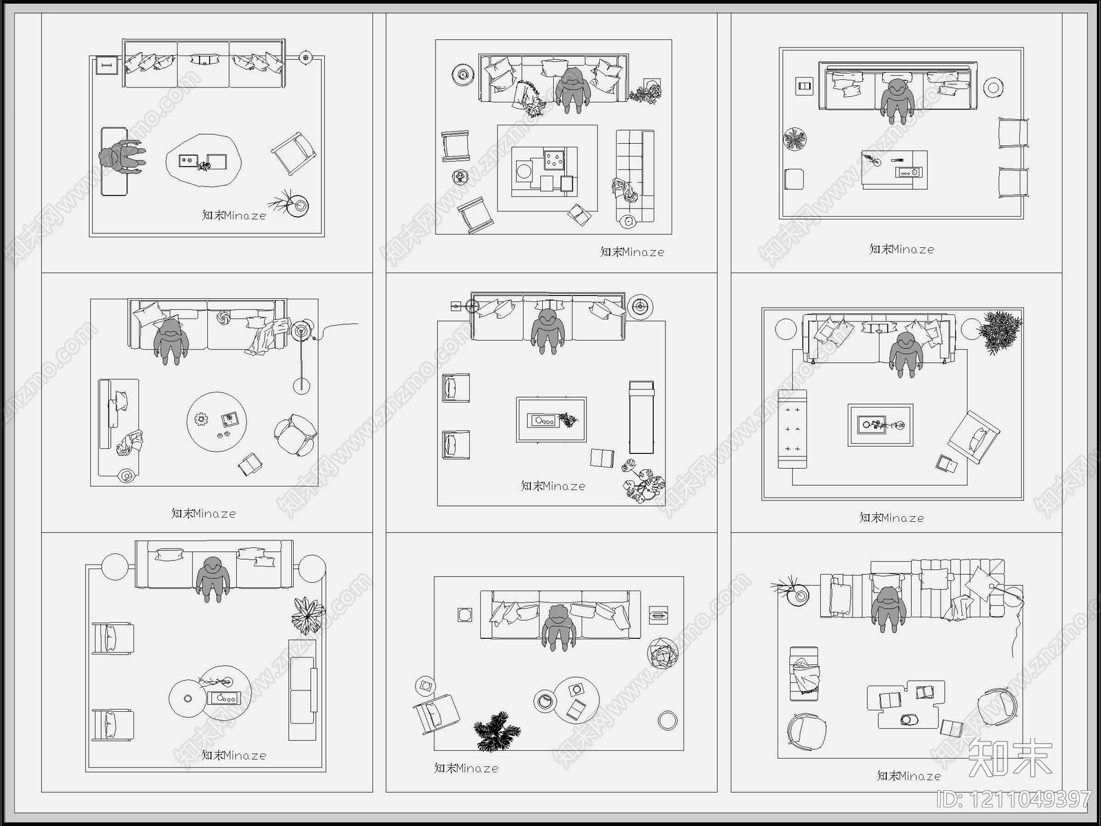 新中式禅意沙发施工图下载【ID:1211049397】