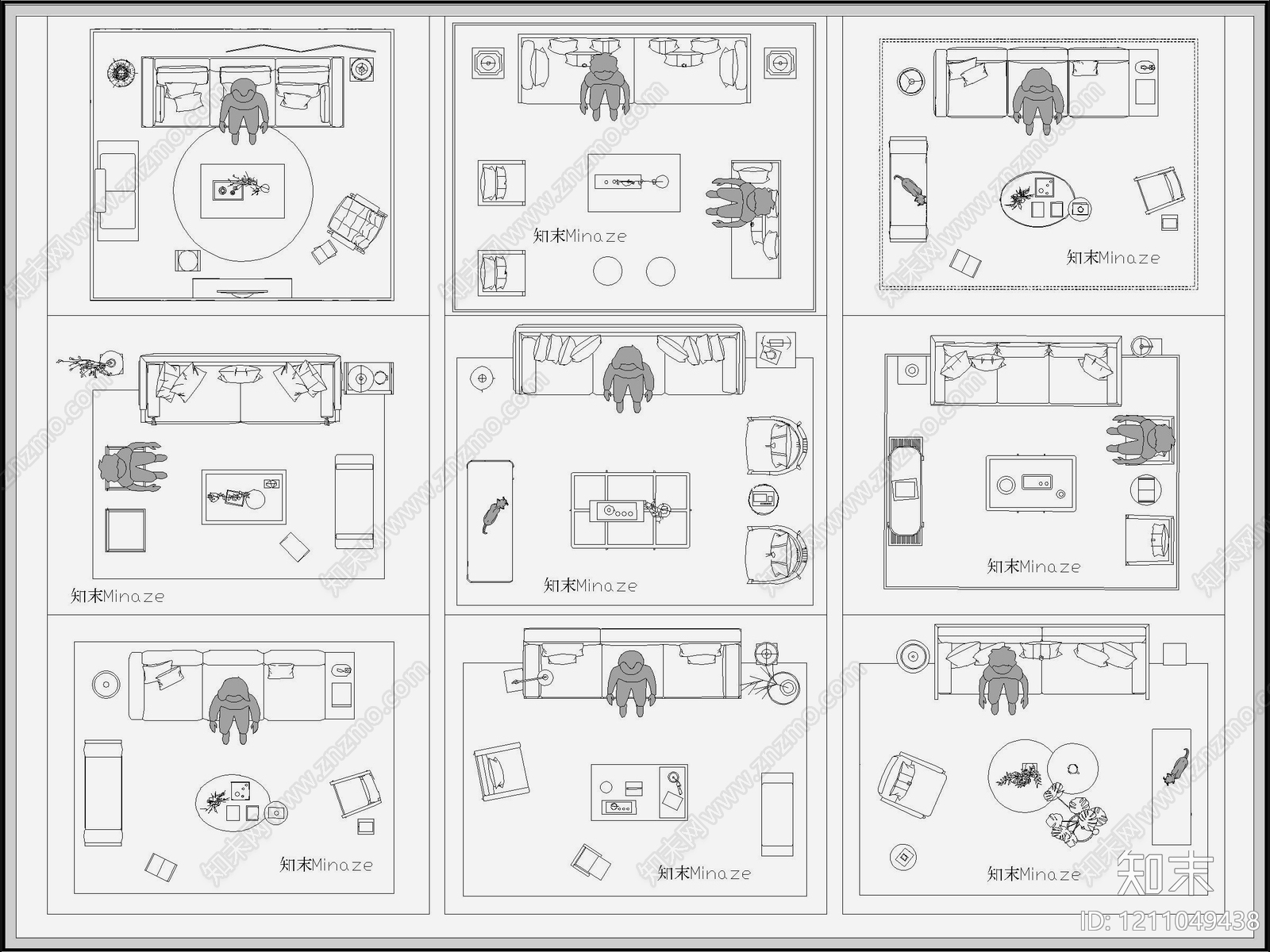 新中式侘寂沙发施工图下载【ID:1211049438】