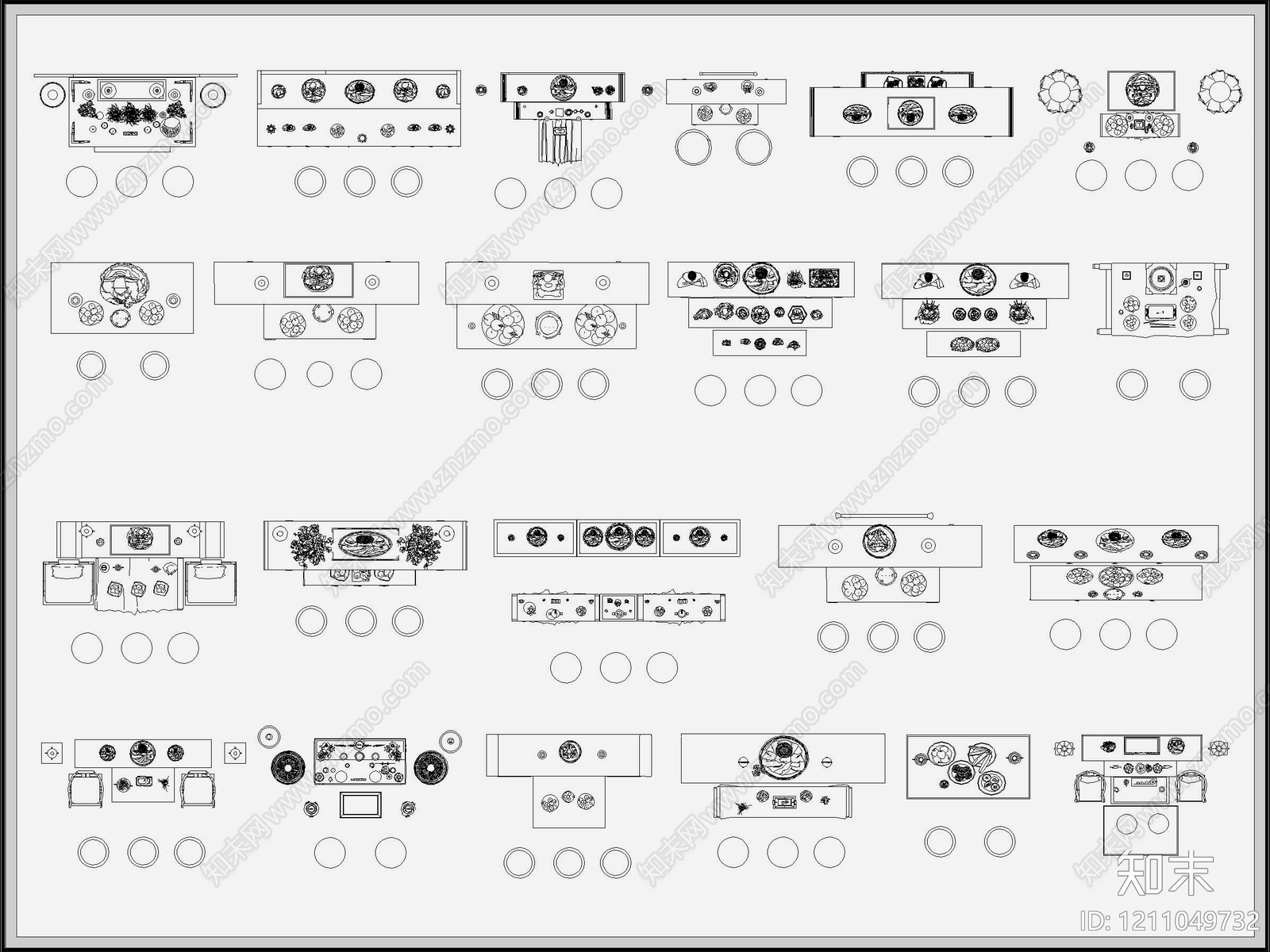 新中式中式桌椅施工图下载【ID:1211049732】