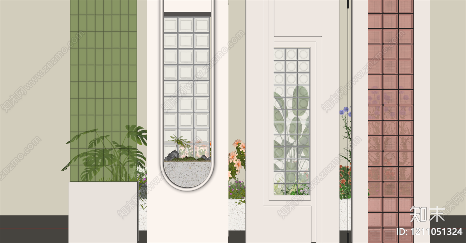 奶油风屏风SU模型下载【ID:1211051324】