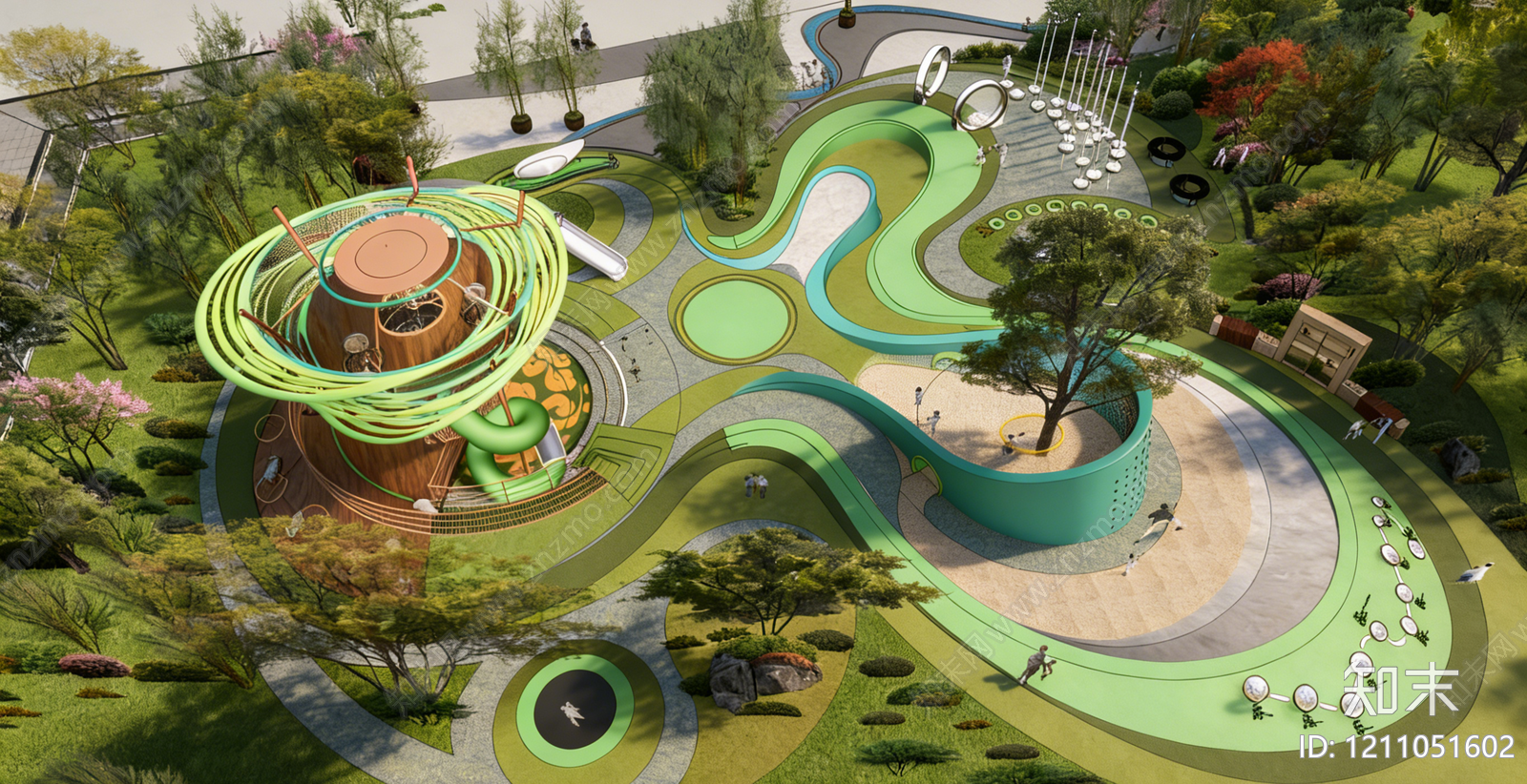 现代景观儿童游乐空间SU模型下载【ID:1211051602】