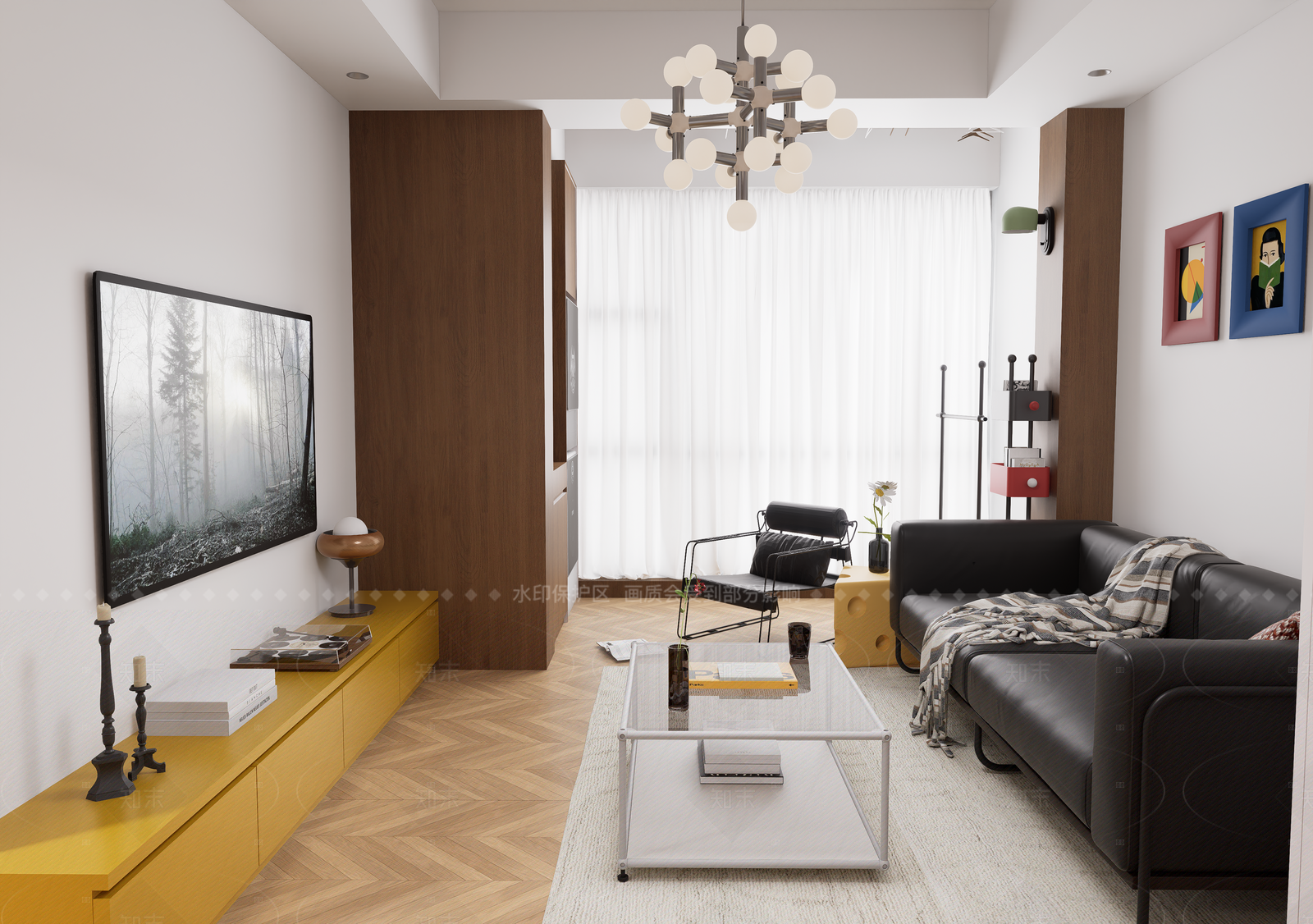 现代复古混搭小户型客厅SU模型下载【ID:1211072794】