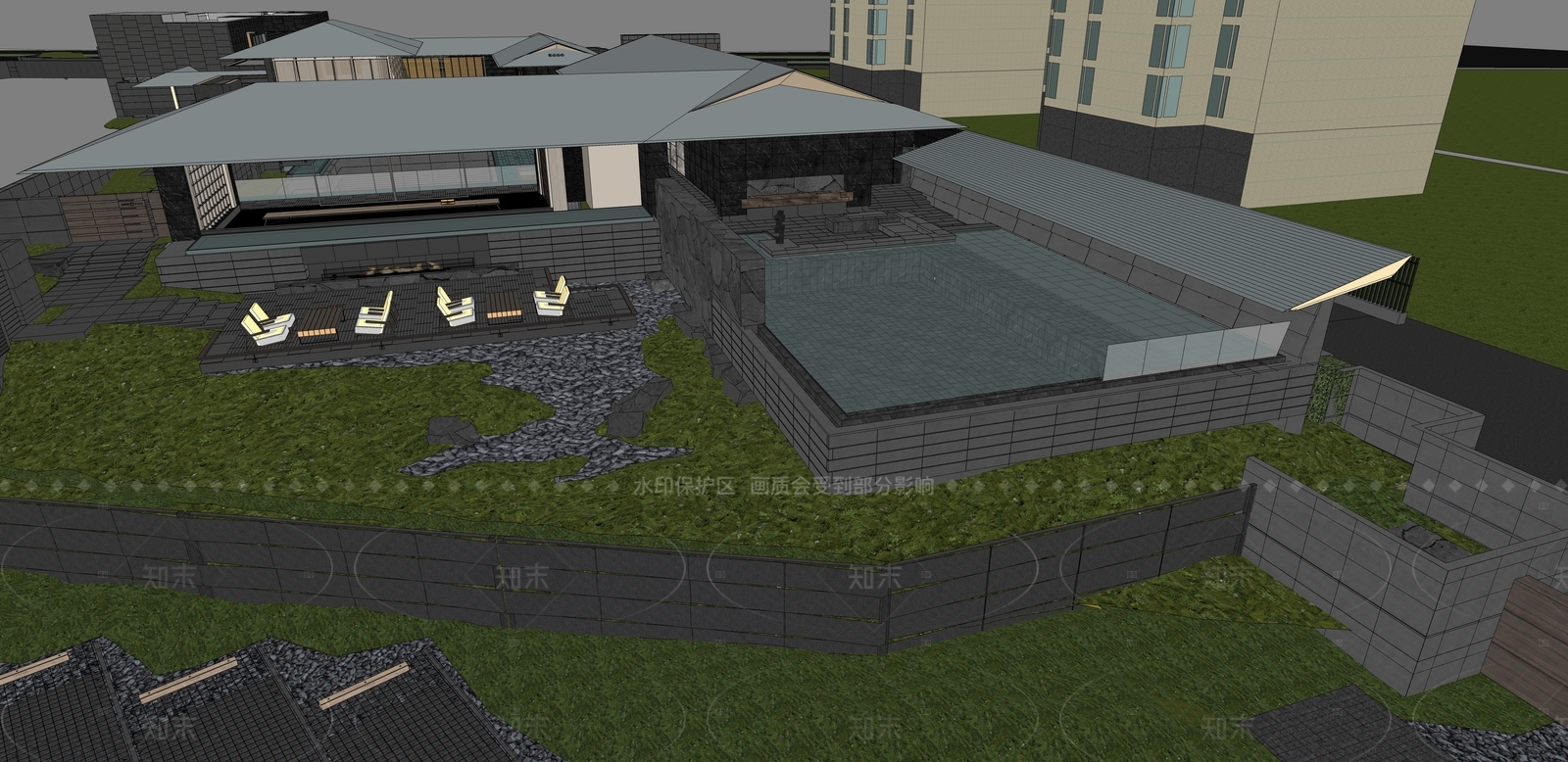 日式禅意酒店建筑SU模型下载【ID:1211072670】